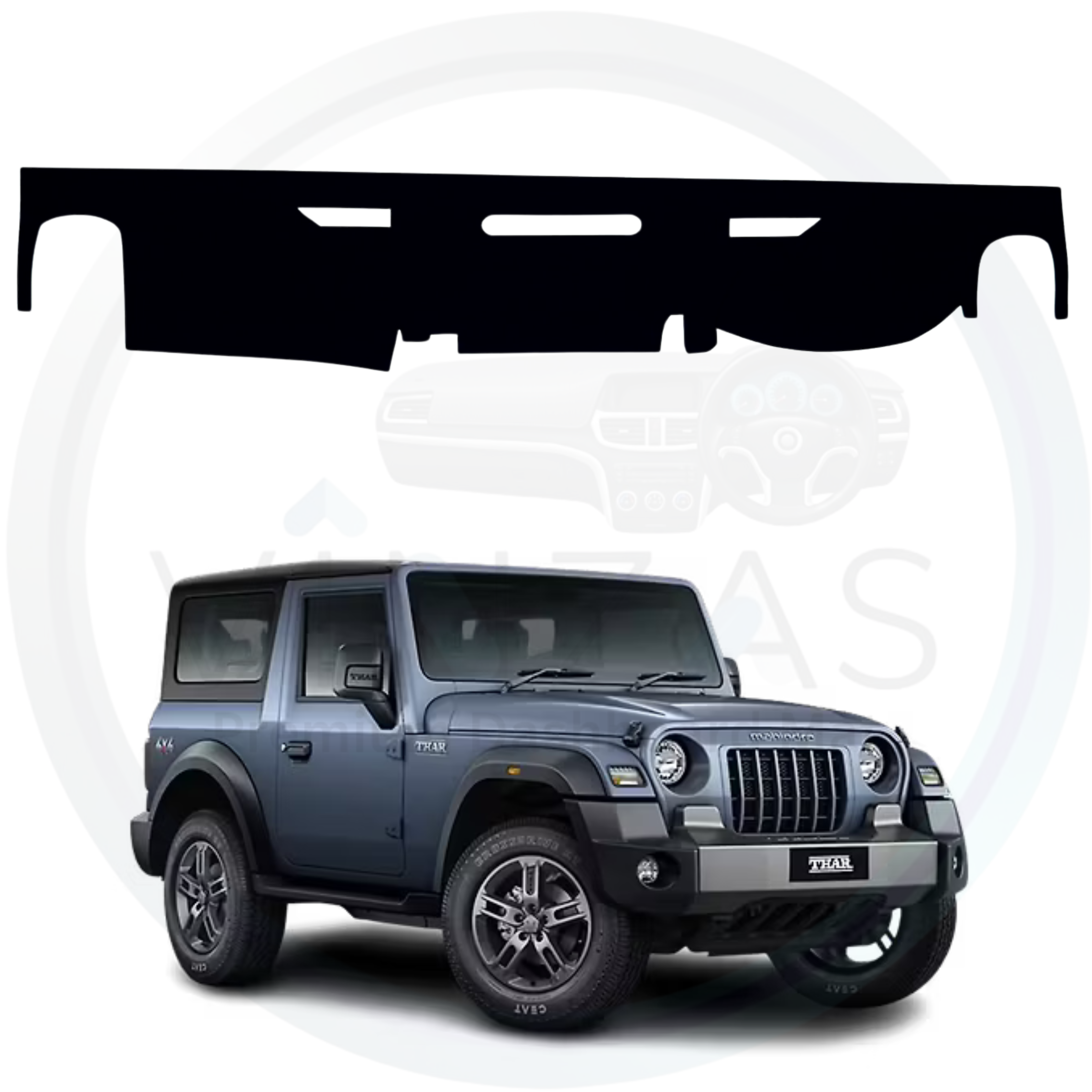Black custom car dashboard cover For Thar 
