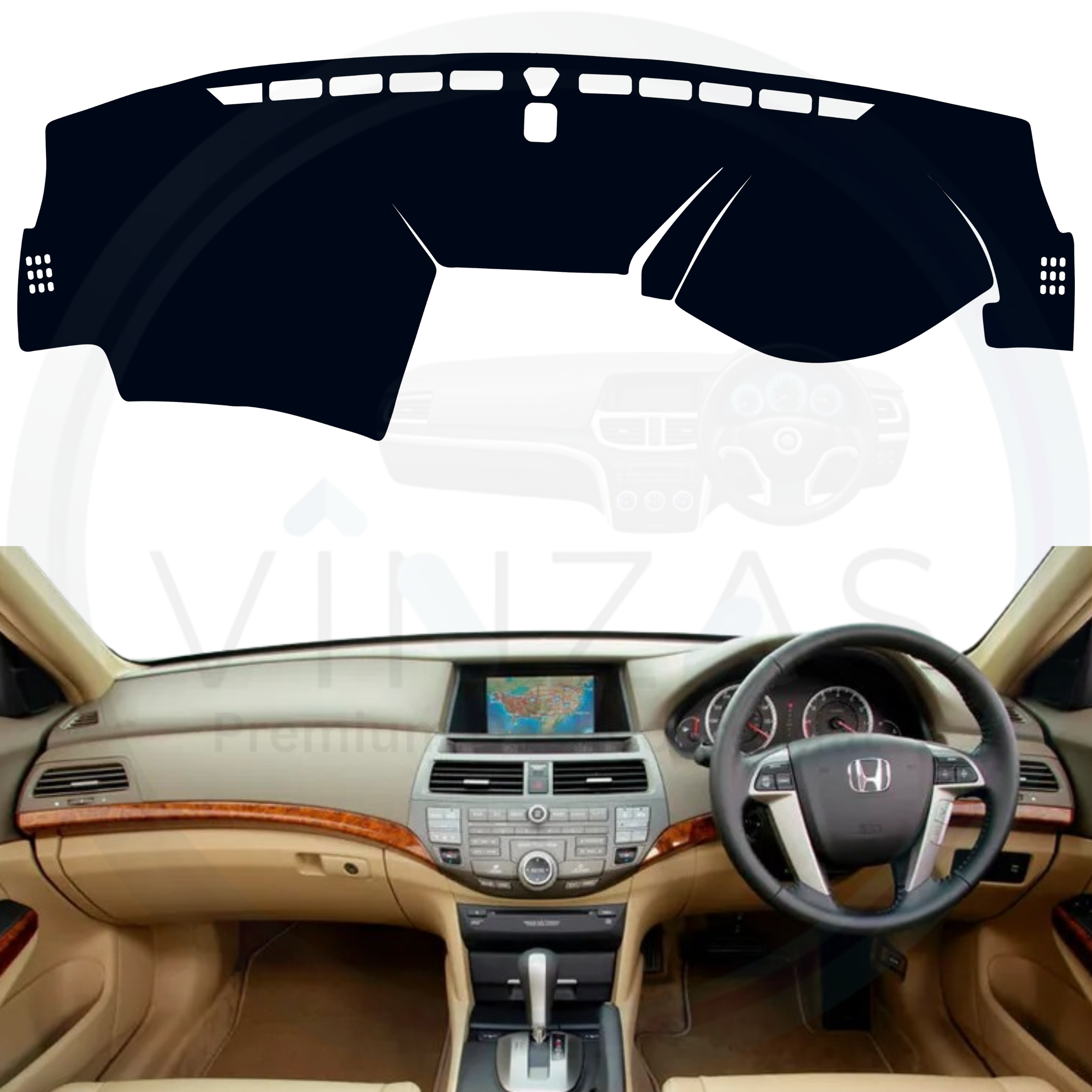 Black custom car dashboard cover installed in an Accord 2008 To 2012