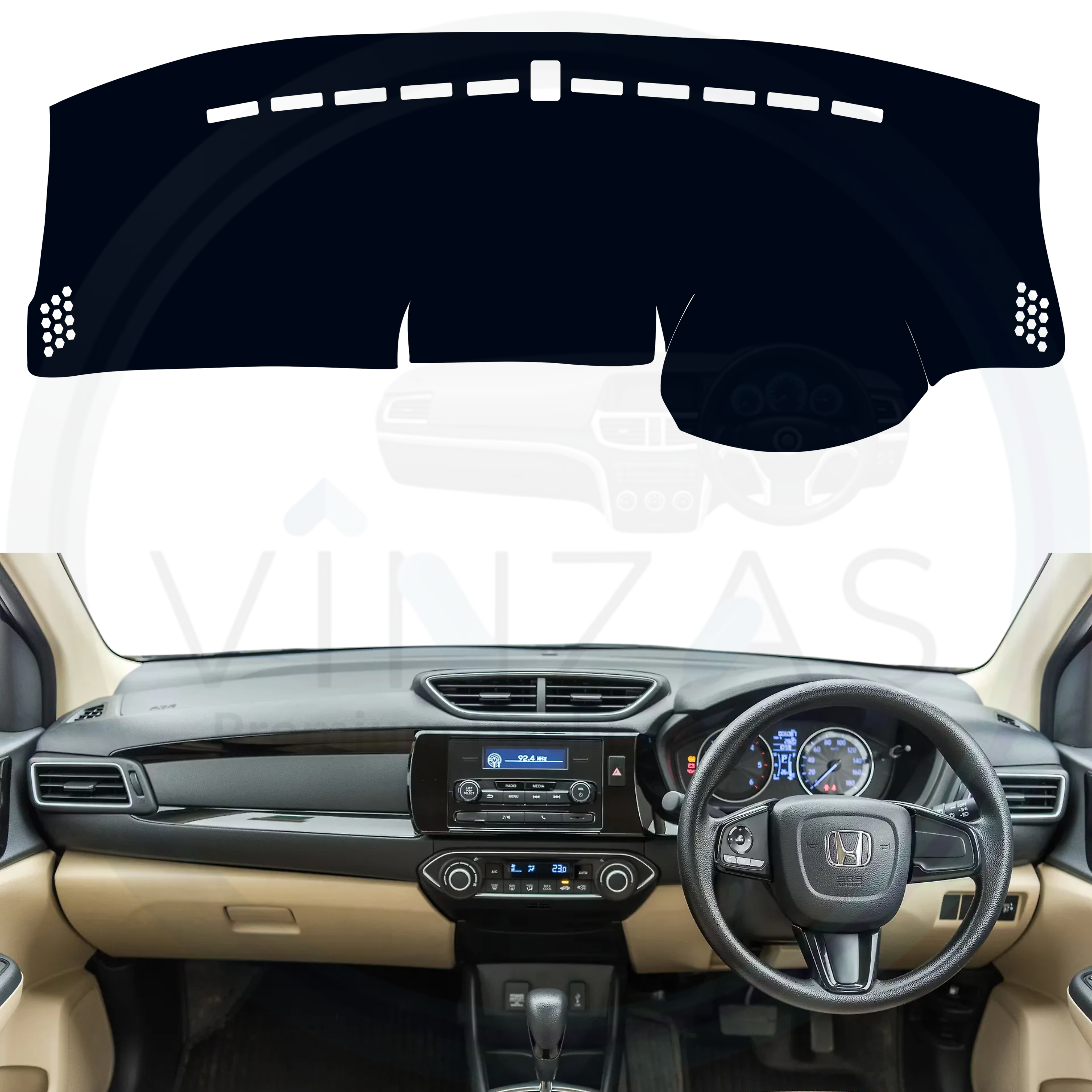 Black custom car dashboard cover installed in an Amaze 