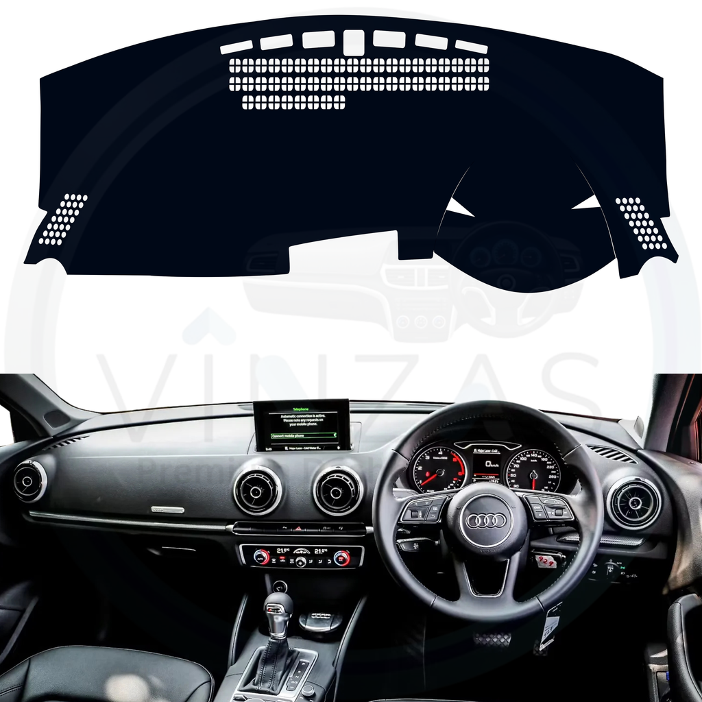 Black custom car dashboard cover installed in an Audi A3