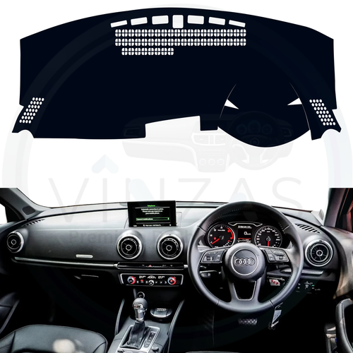Black custom car dashboard cover installed in an Audi A3