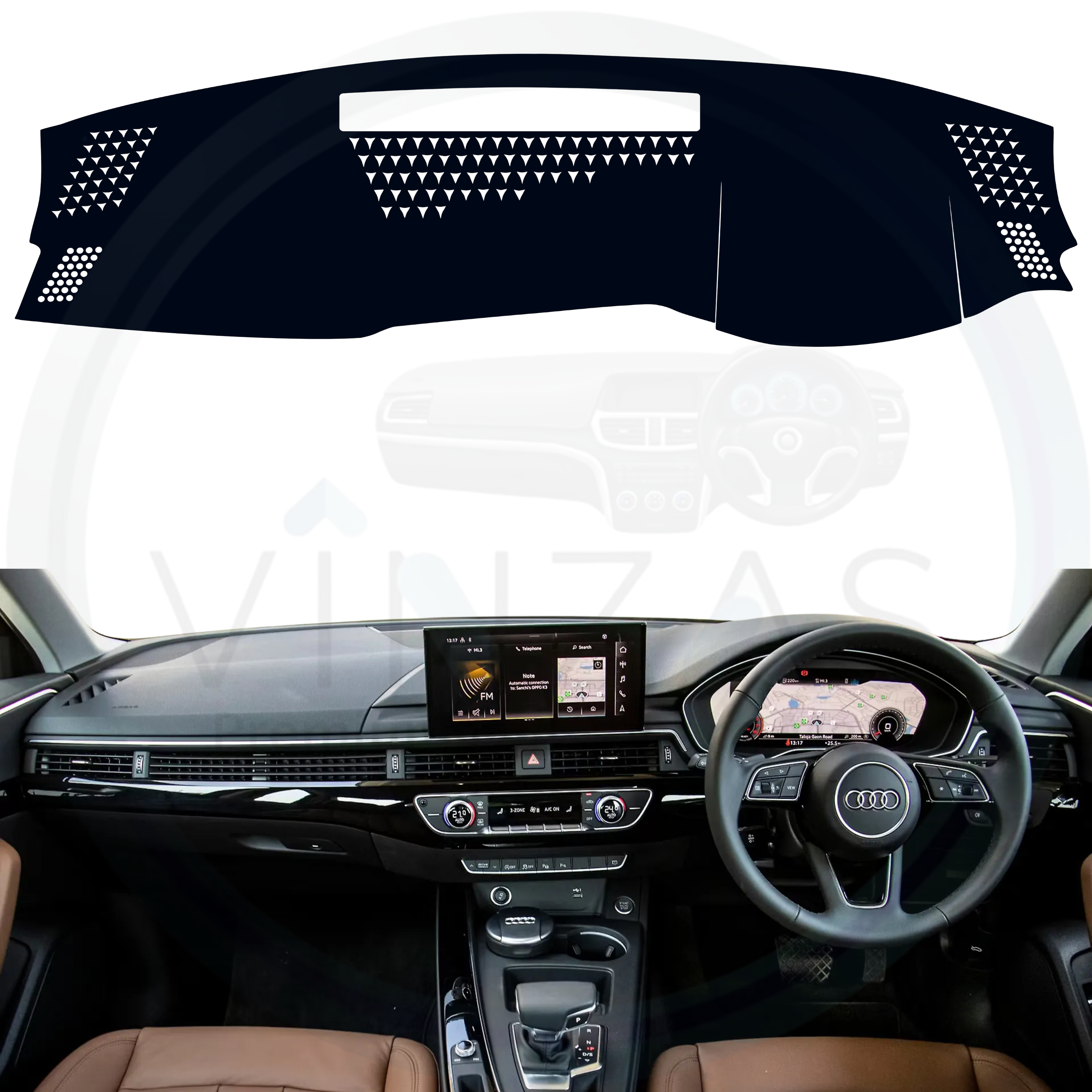 Black custom car dashboard cover installed in an Audi A4