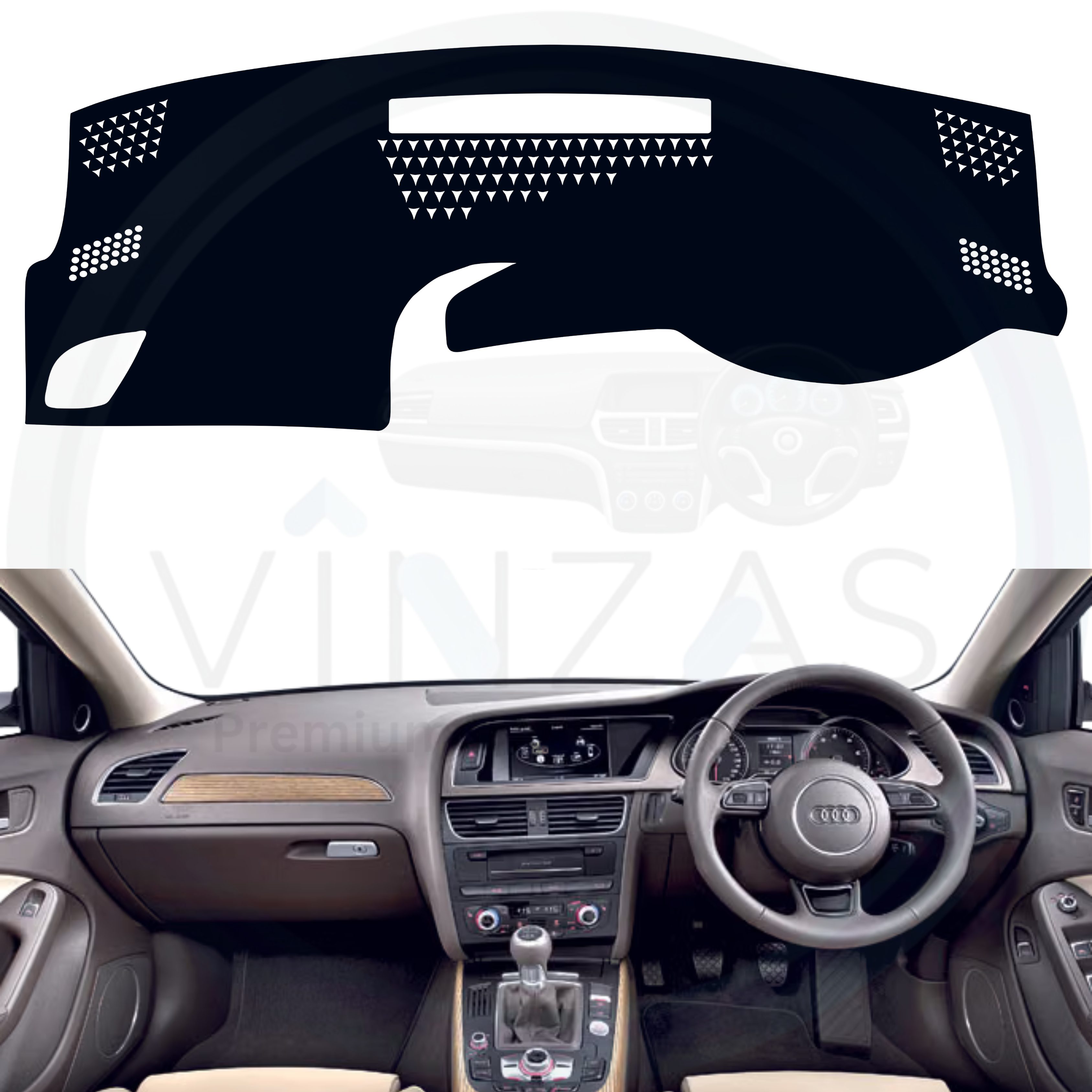 Black custom car dashboard cover installed in an Audi A4 2007 To 2016