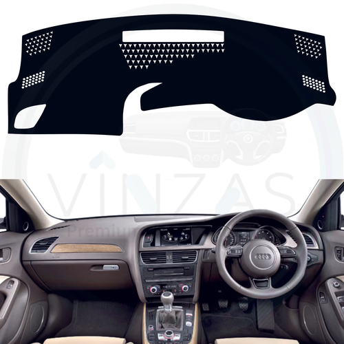 Black custom car dashboard cover installed in an Audi A4 2007 To 2016