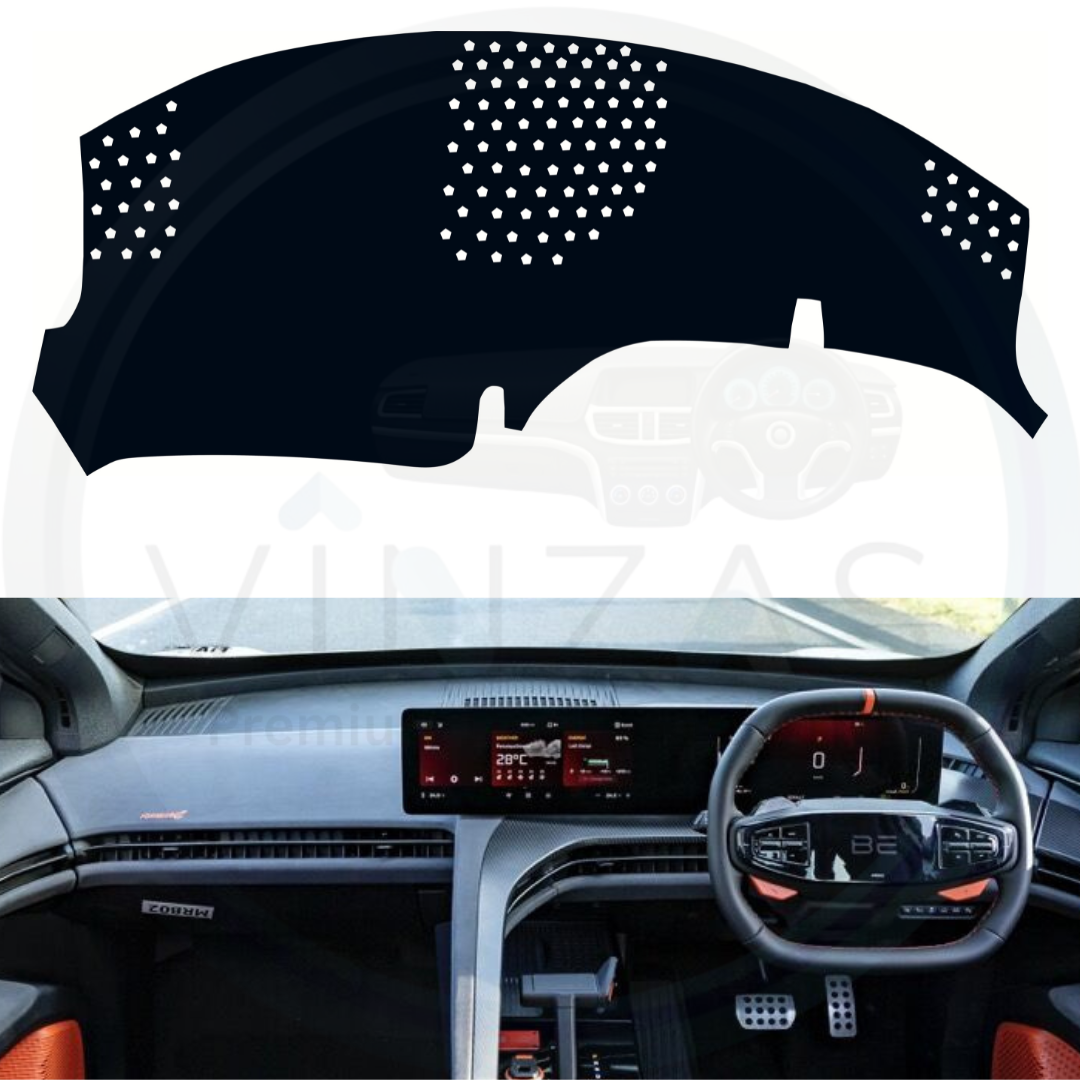 Black custom car dashboard cover installed in BE6