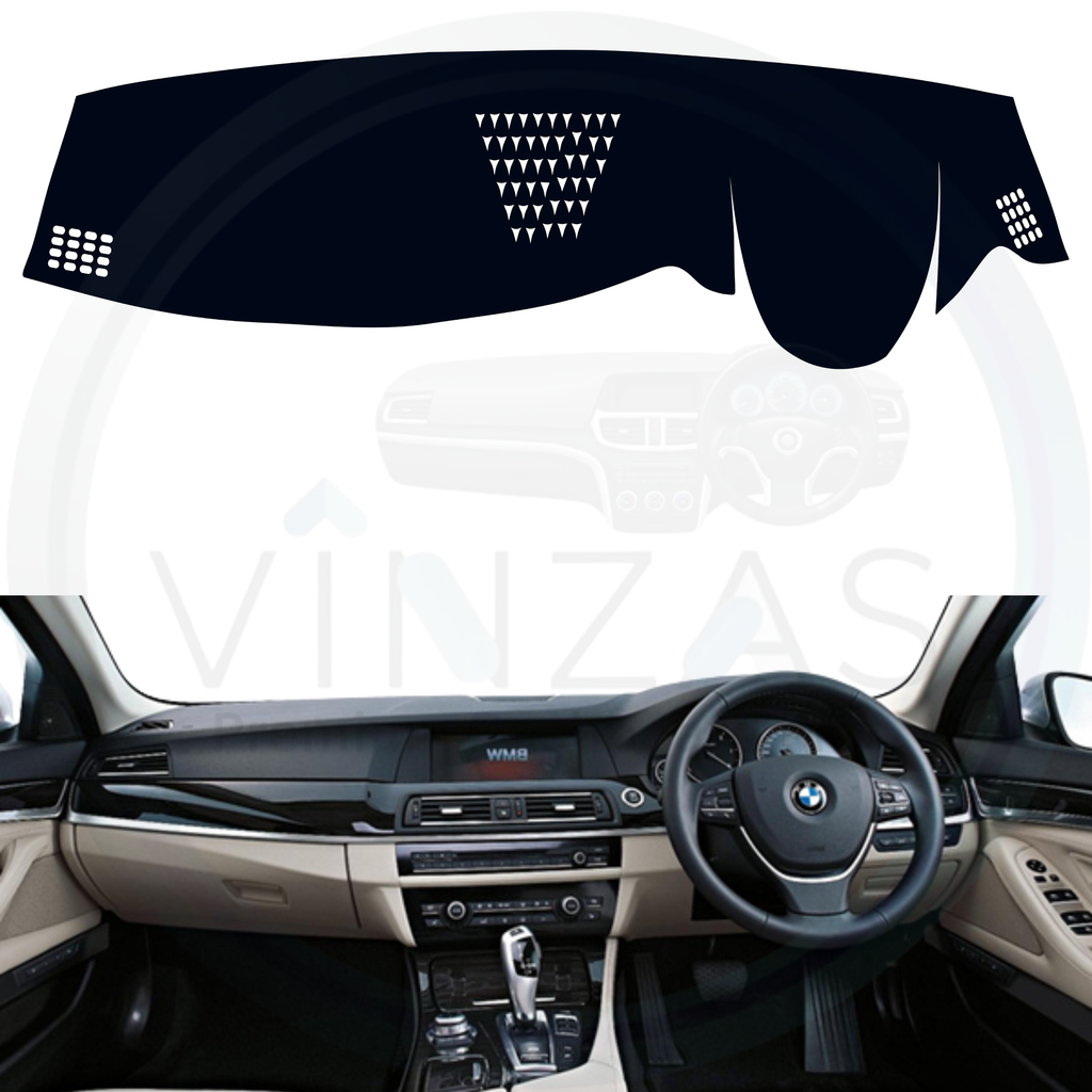 Black custom car dashboard cover installed in a BMW 520 D