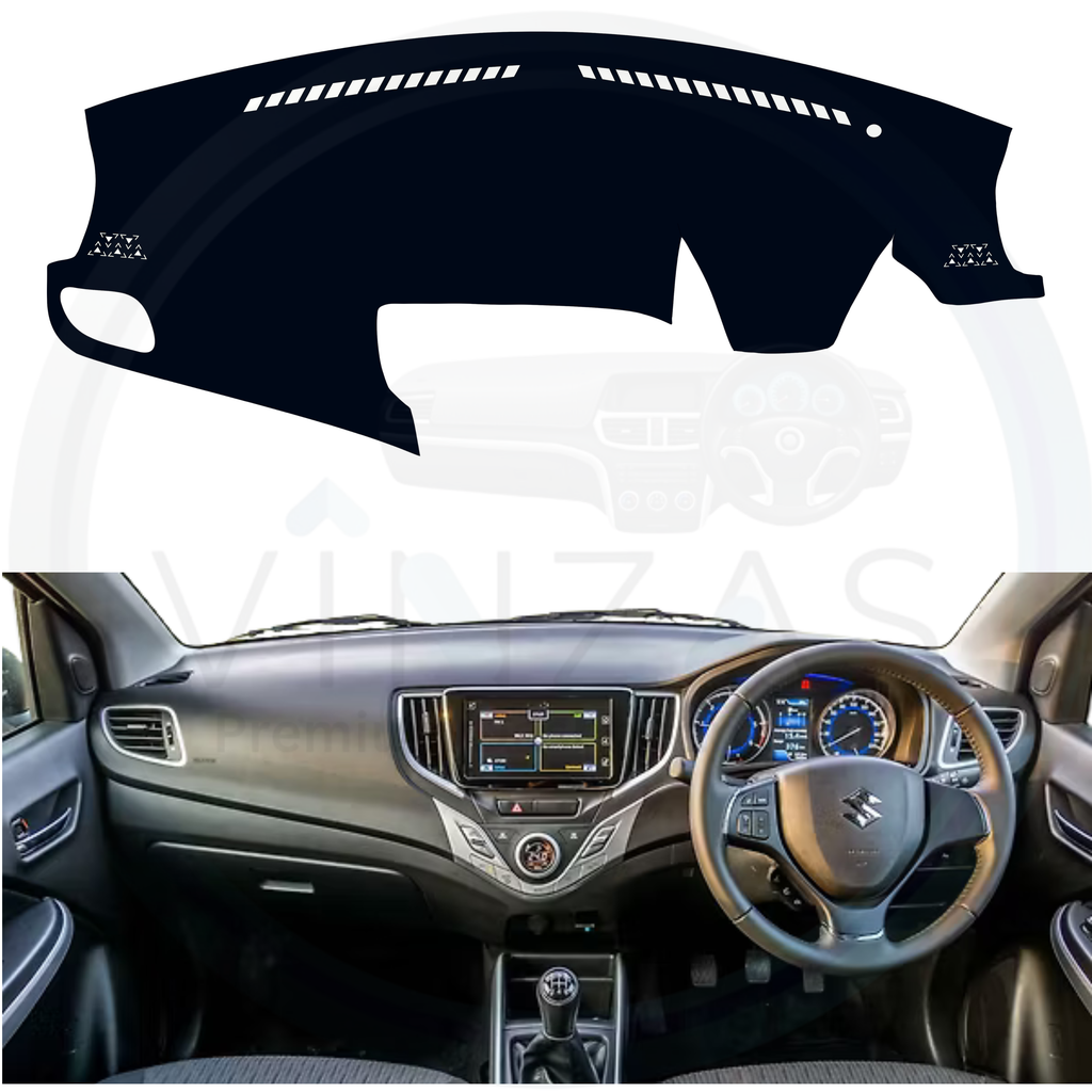 Black custom car dashboard cover installed in a Baleno 2015 To 2022
