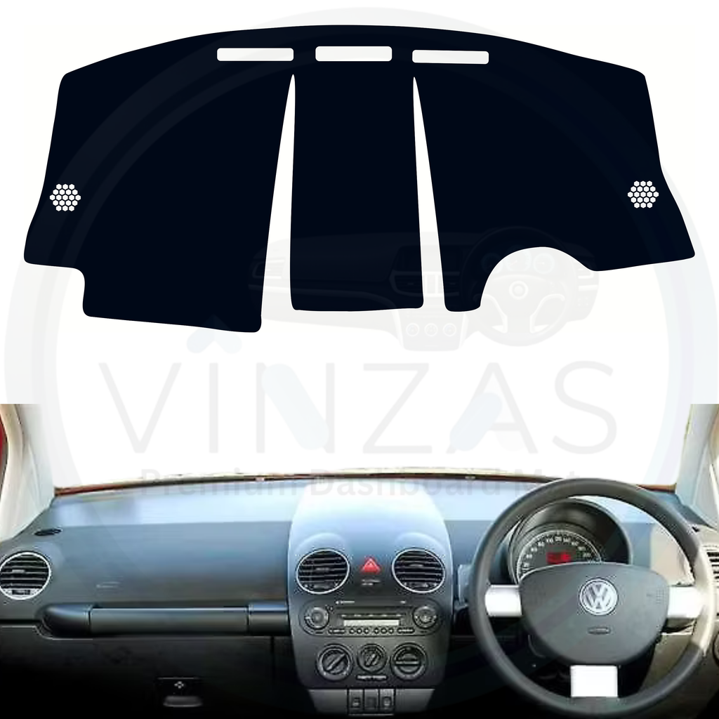 Black custom car dashboard cover installed in a Beetle 
