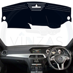 Black custom car dashboard cover installed in a Benz C-Class 2012 To 2015