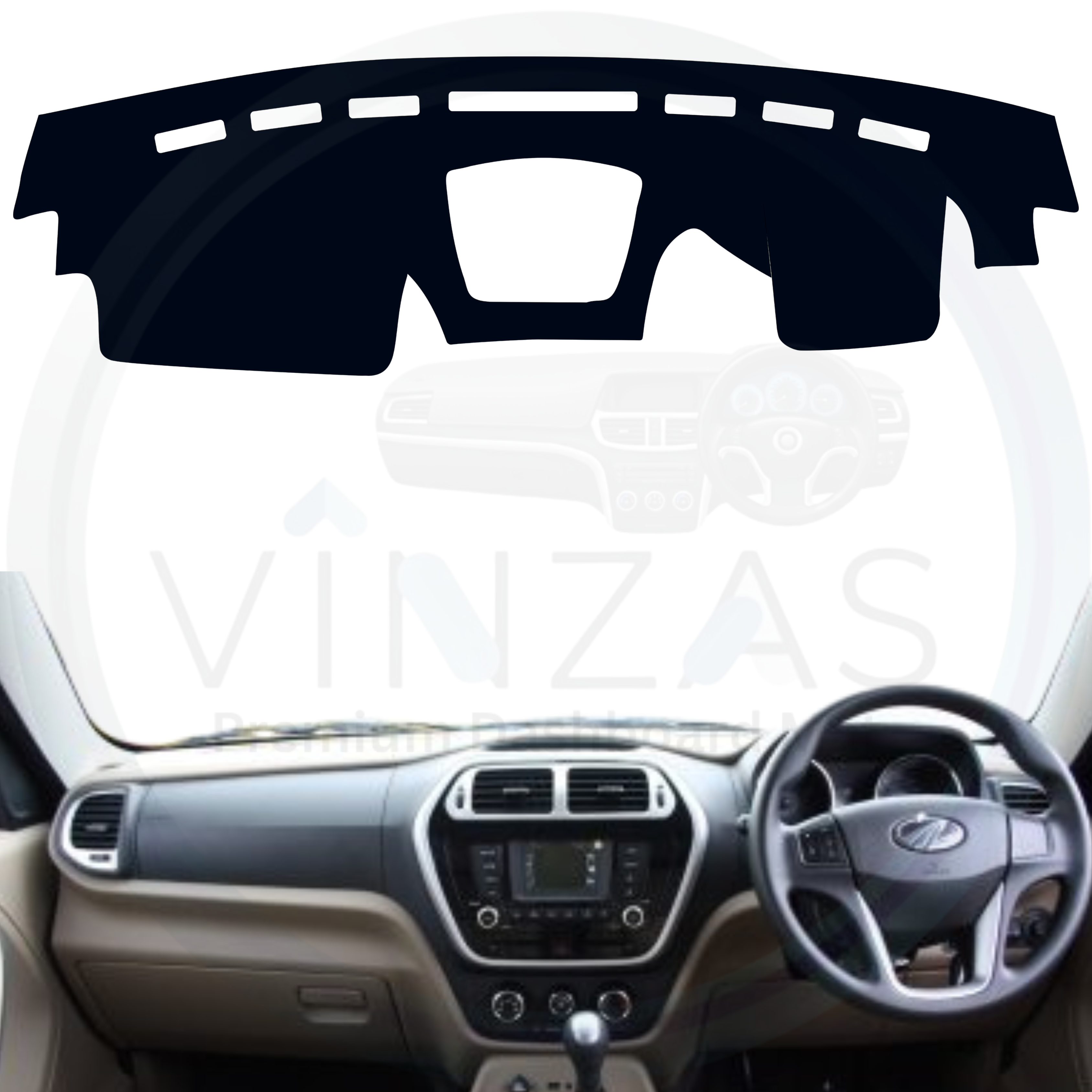 Black custom car dashboard cover installed in a Bolero Neo

