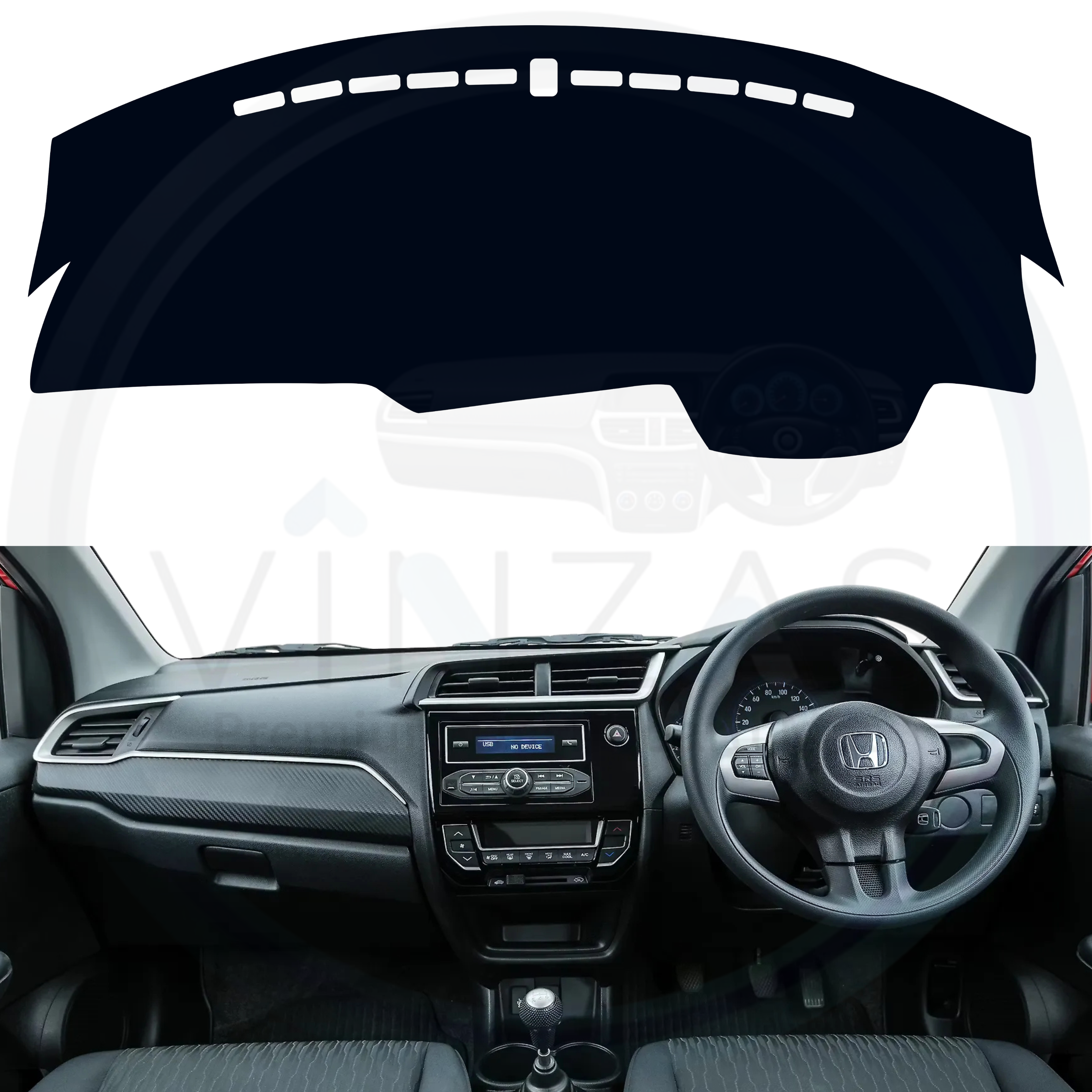 Black custom car dashboard cover installed in a Brio 