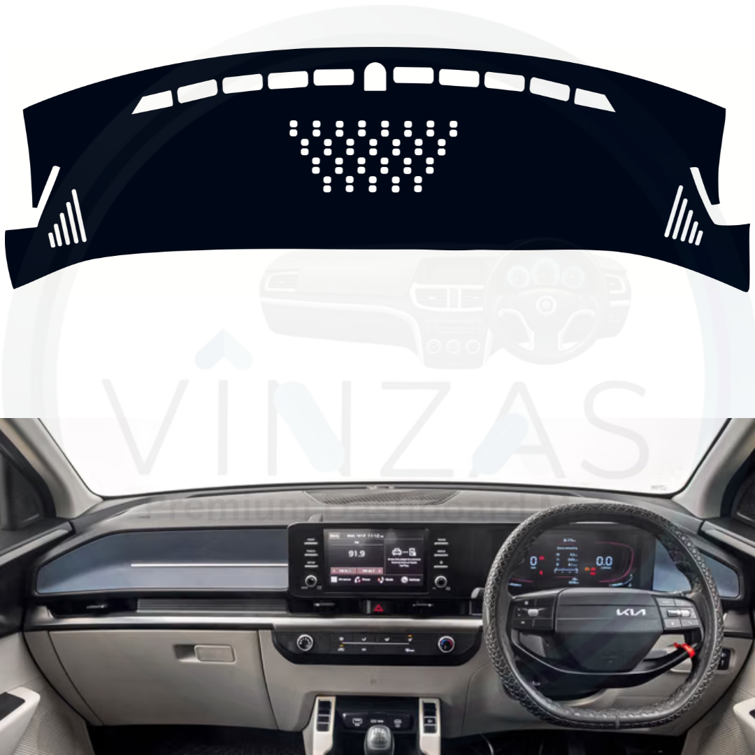 Black custom car dashboard cover installed in a Carens Clavis
