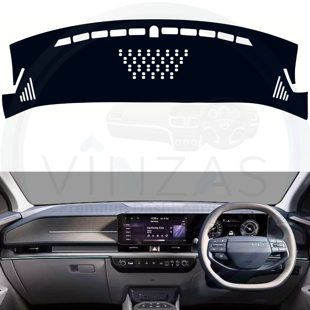 Black custom car dashboard cover installed in a Carens Clavis EV