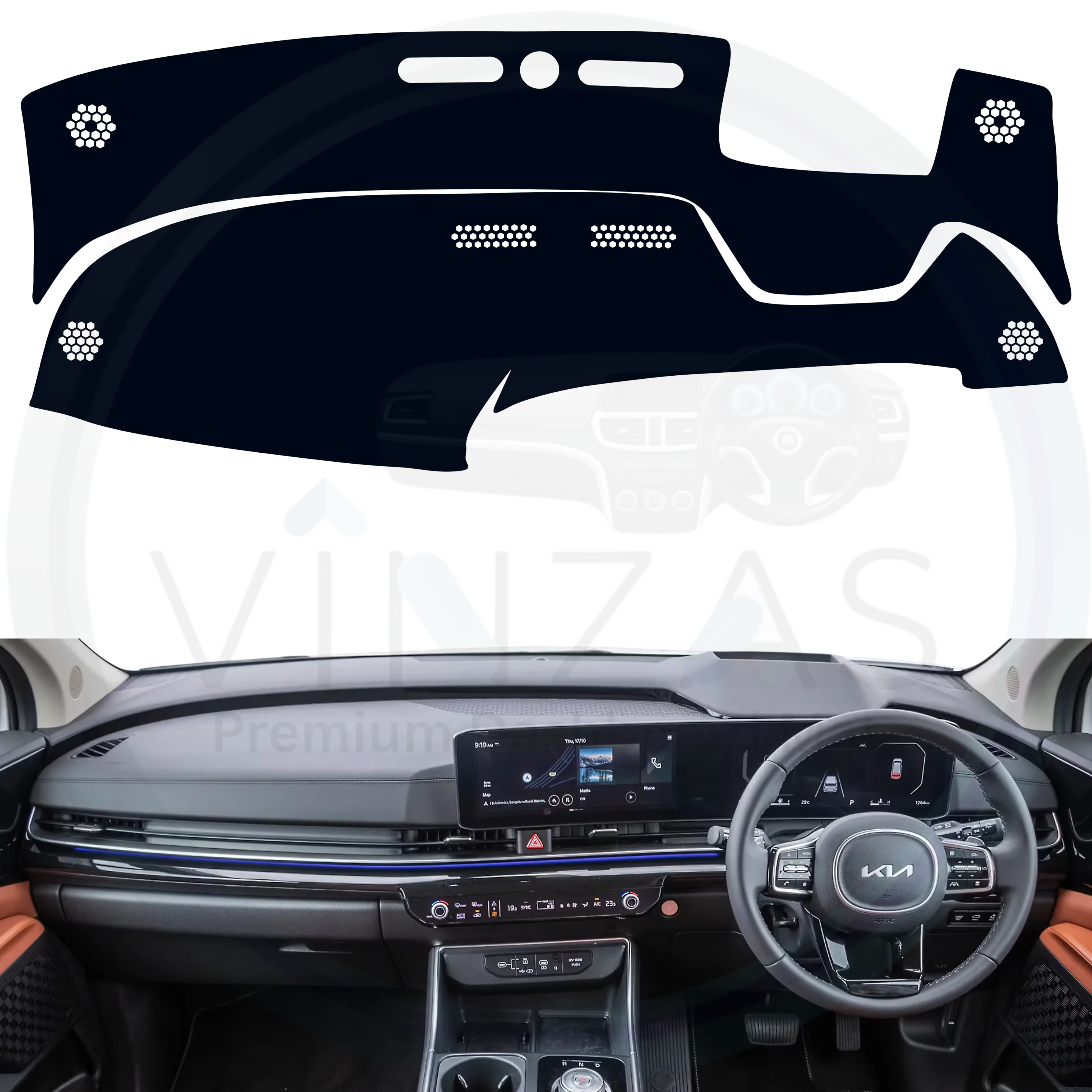Black custom car dashboard cover installed in a Carnival 
