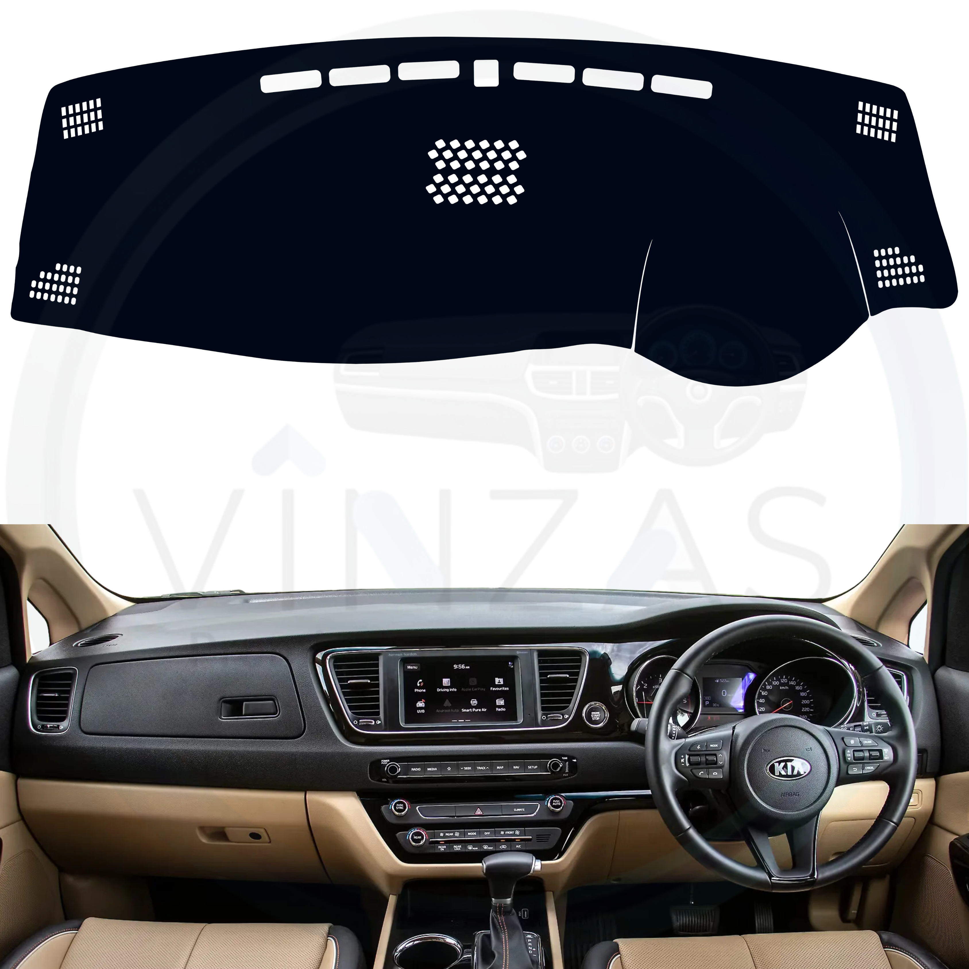Black custom car dashboard cover installed in a Carnival 2020 To 2023
