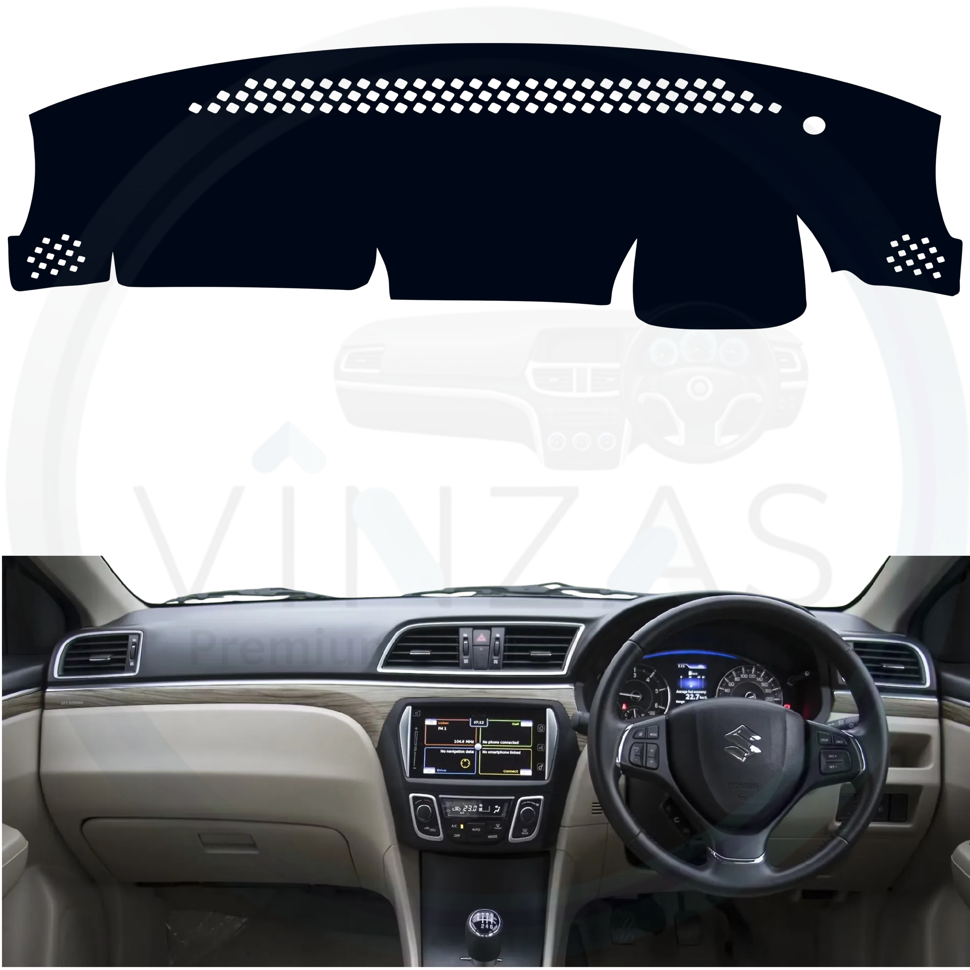 Black custom car dashboard cover installed in a Ciaz 
