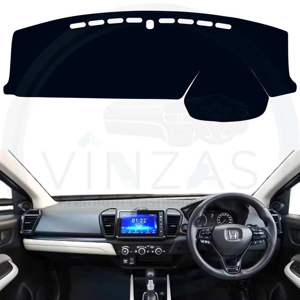 Black custom car dashboard cover installed in a City Hybrid EV