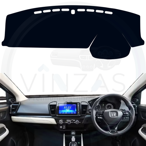 Black custom car dashboard cover installed in a City Hybrid EV