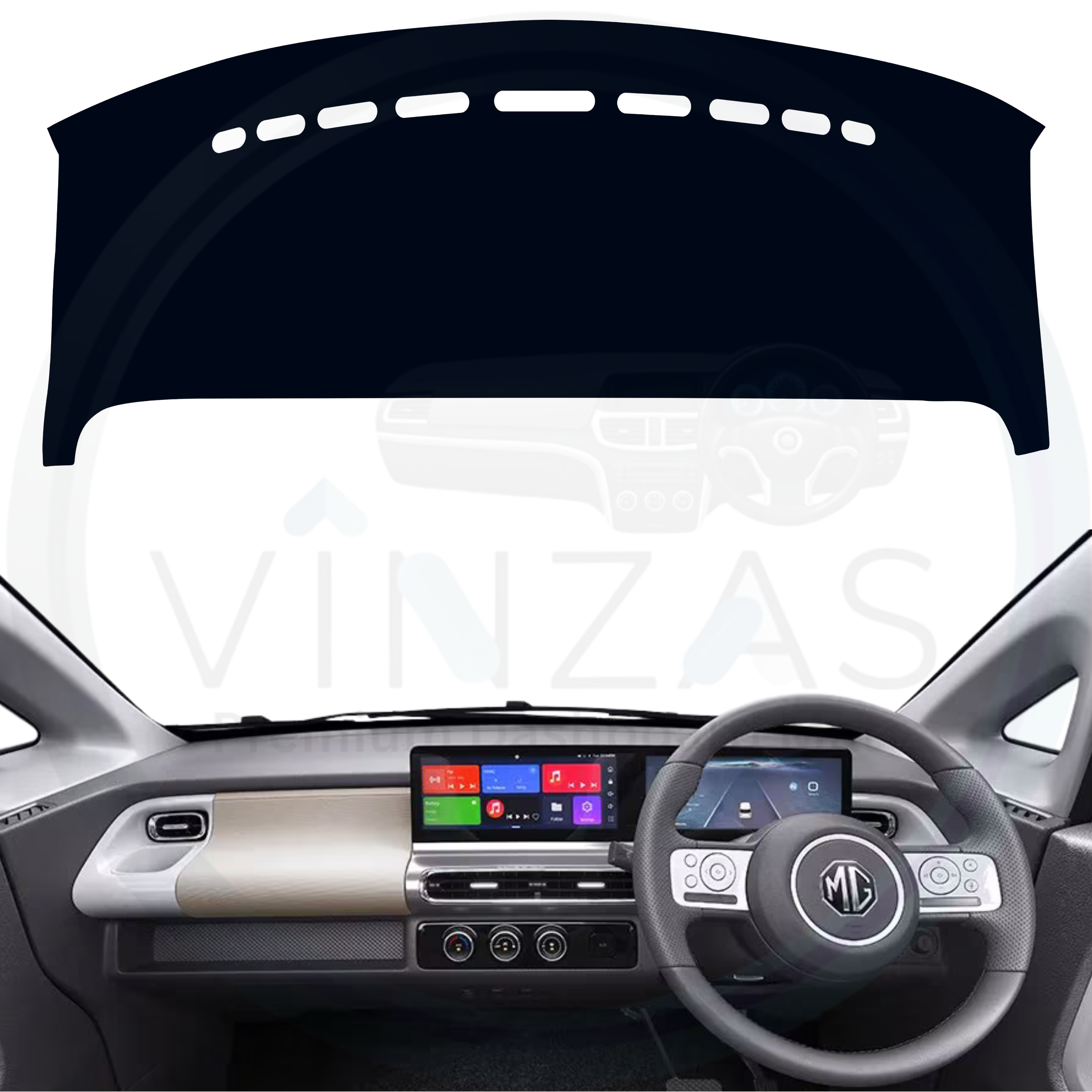 Black custom car dashboard cover installed in a Comet EV
