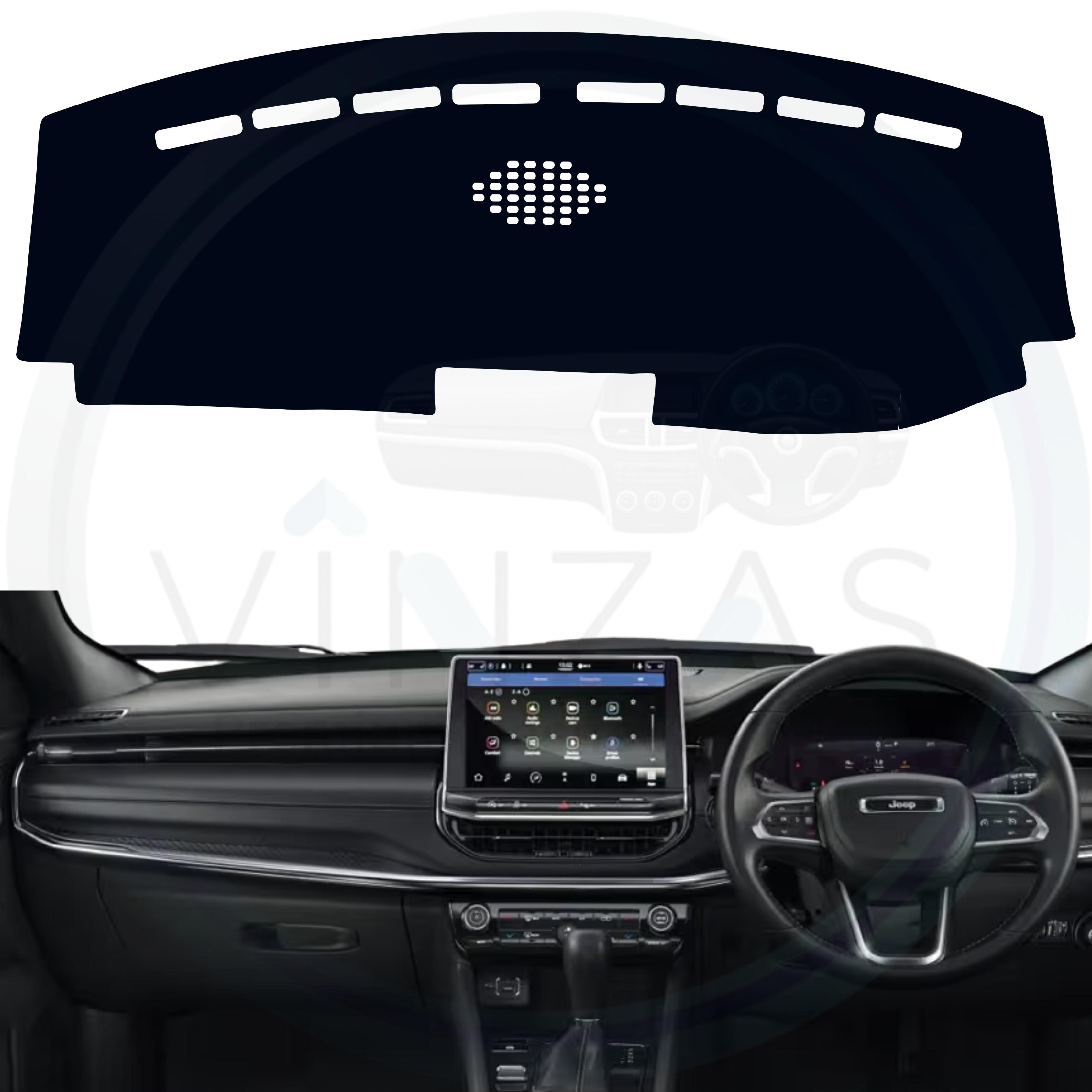 Black custom car dashboard cover installed in a Compas
