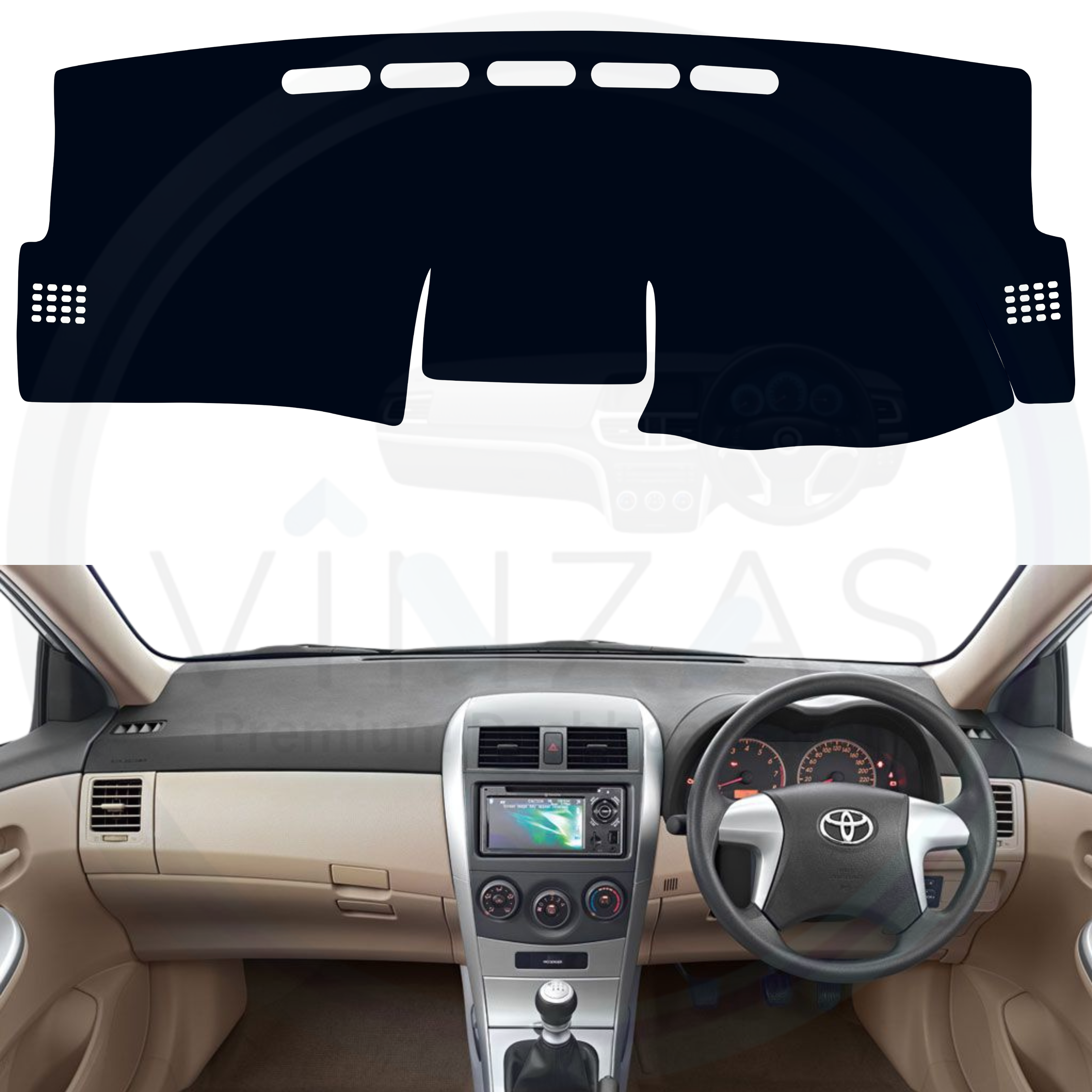 Black custom car dashboard cover installed in a Corolla Altis
