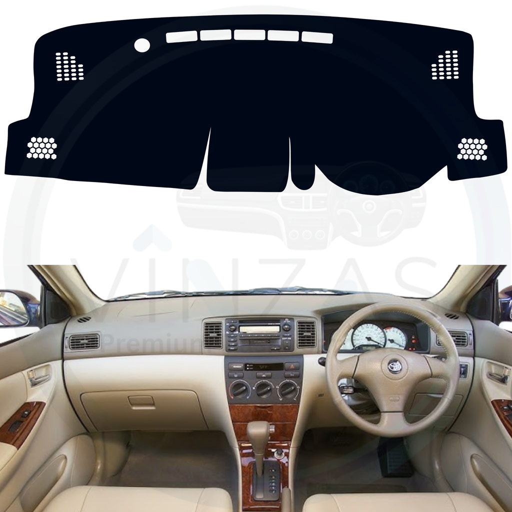 Black custom car dashboard cover installed in a Corolla Altis 2003 To 2007
