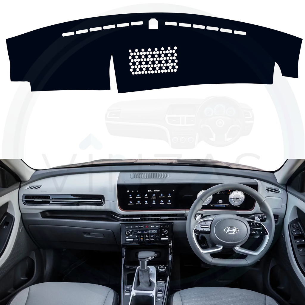 Black custom car dashboard cover installed in a Creta 