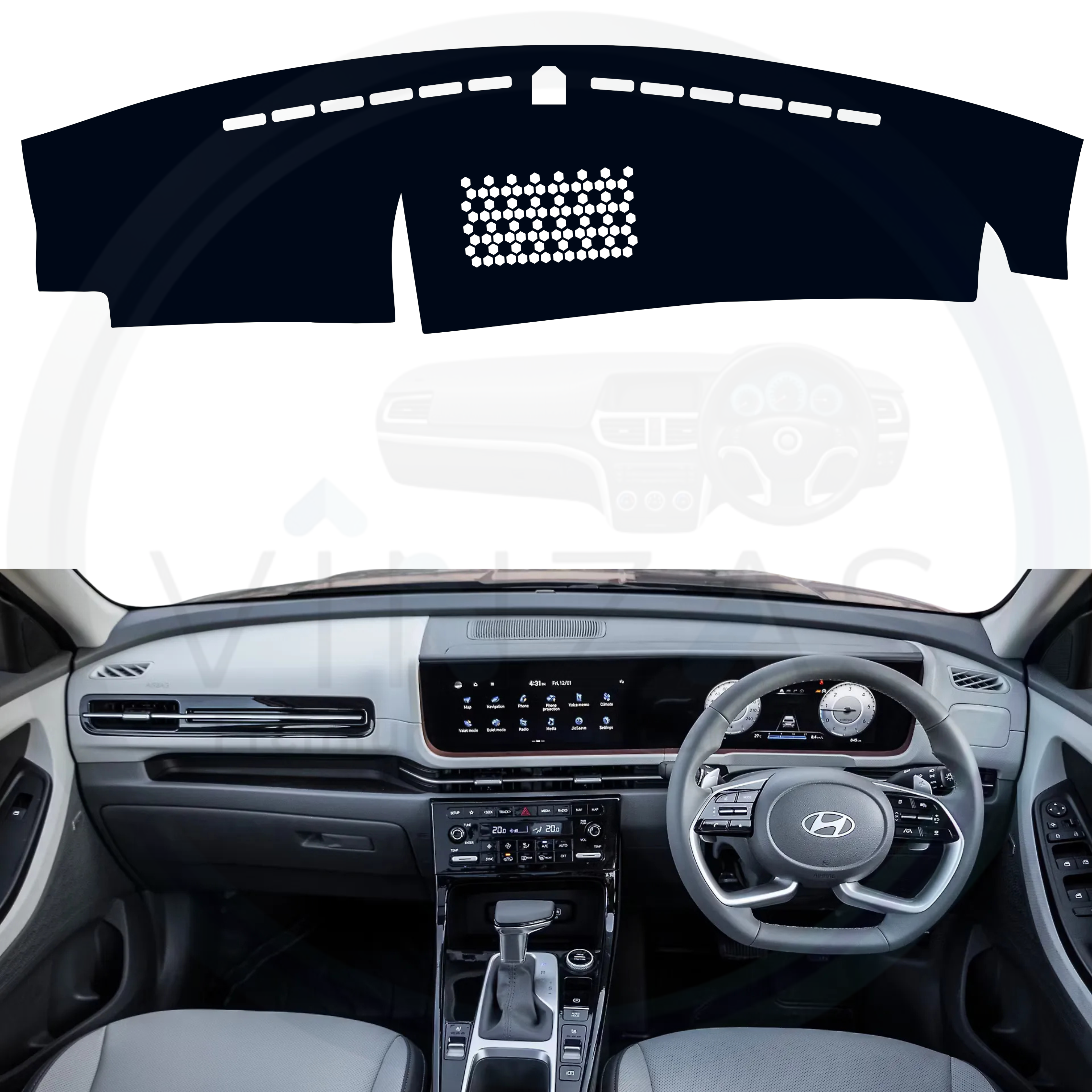 Black custom car dashboard cover installed in a Creta 