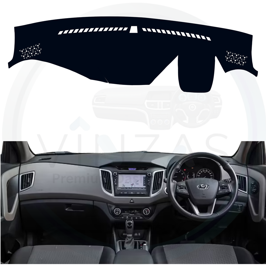 Black custom car dashboard cover installed in a Creta 2015 To 2019