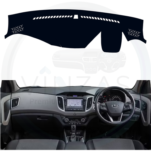 Black custom car dashboard cover installed in a Creta 2015 To 2019