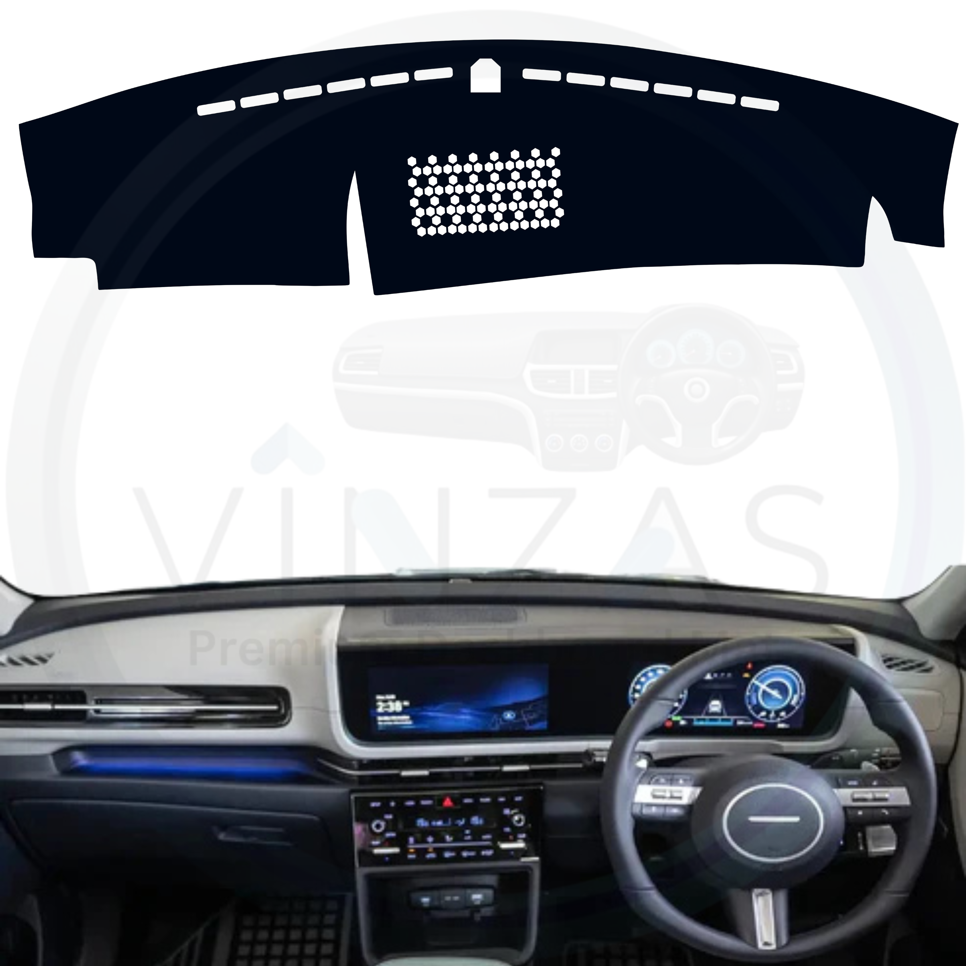 Black custom car dashboard cover installed in a Creta EV
