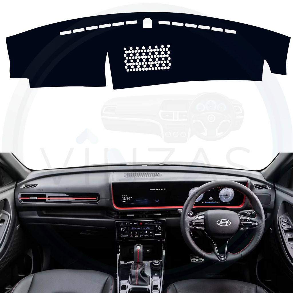 Black custom car dashboard cover installed in a Creta N Line