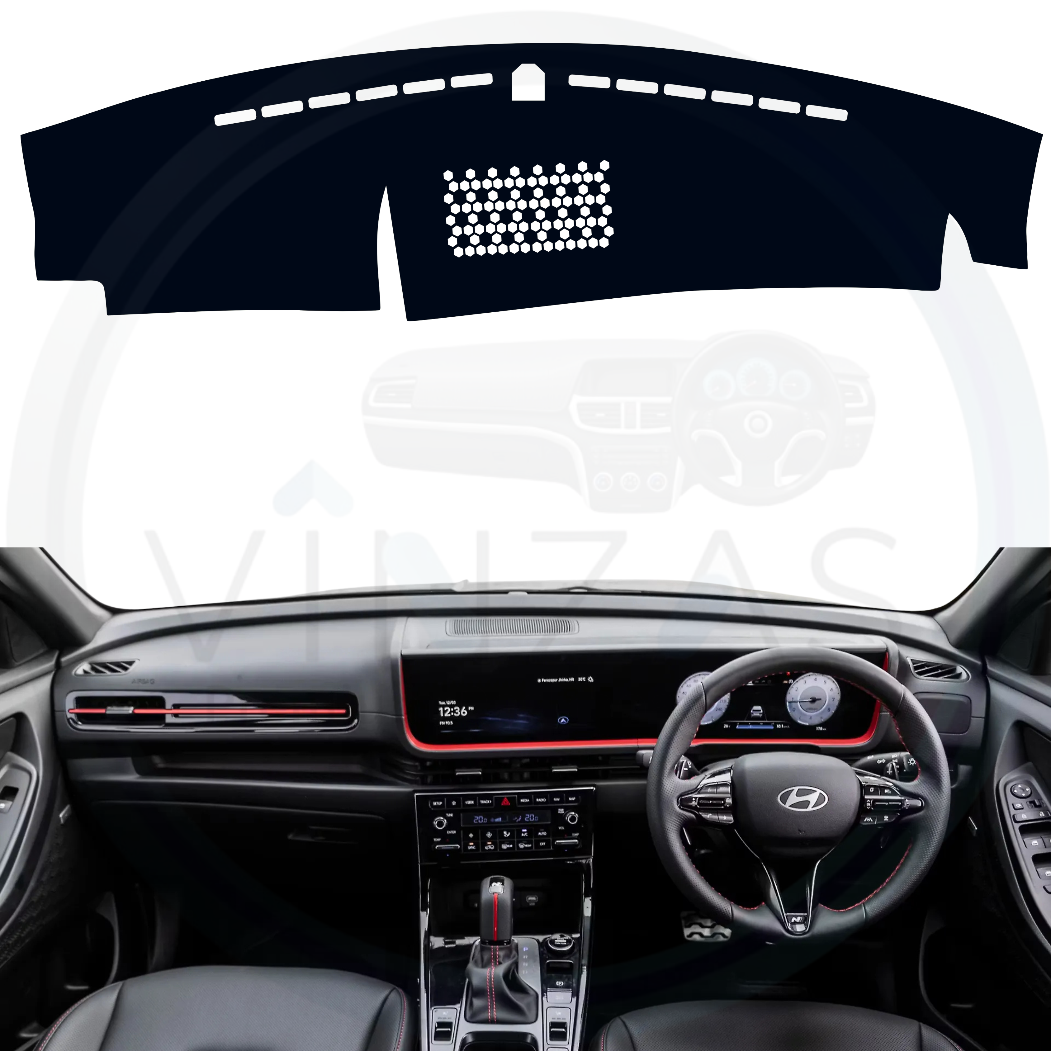 Black custom car dashboard cover installed in a Creta N Line
