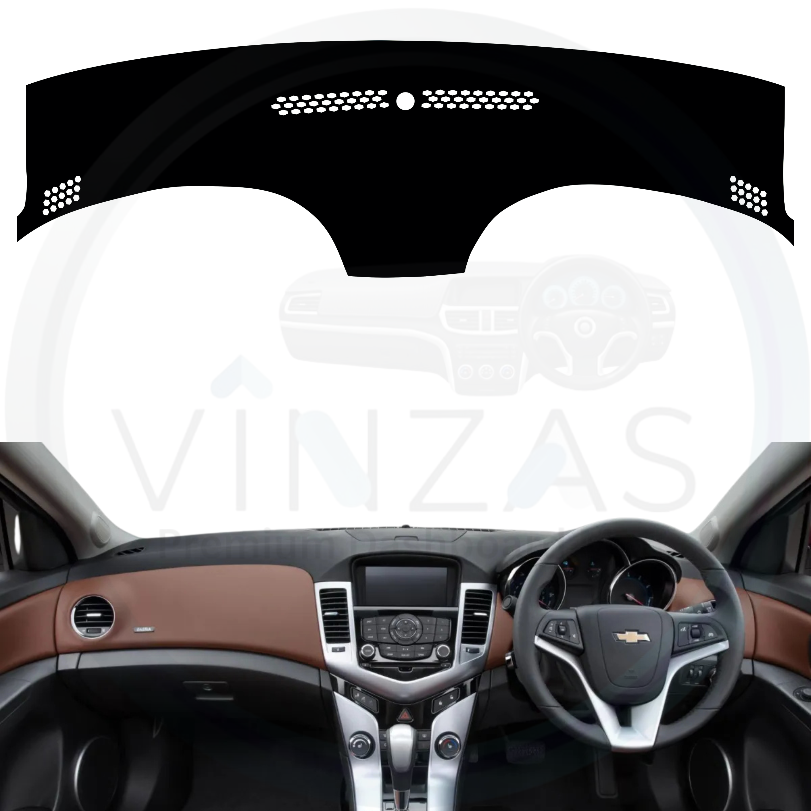 Black custom car dashboard cover installed in a Cruze 