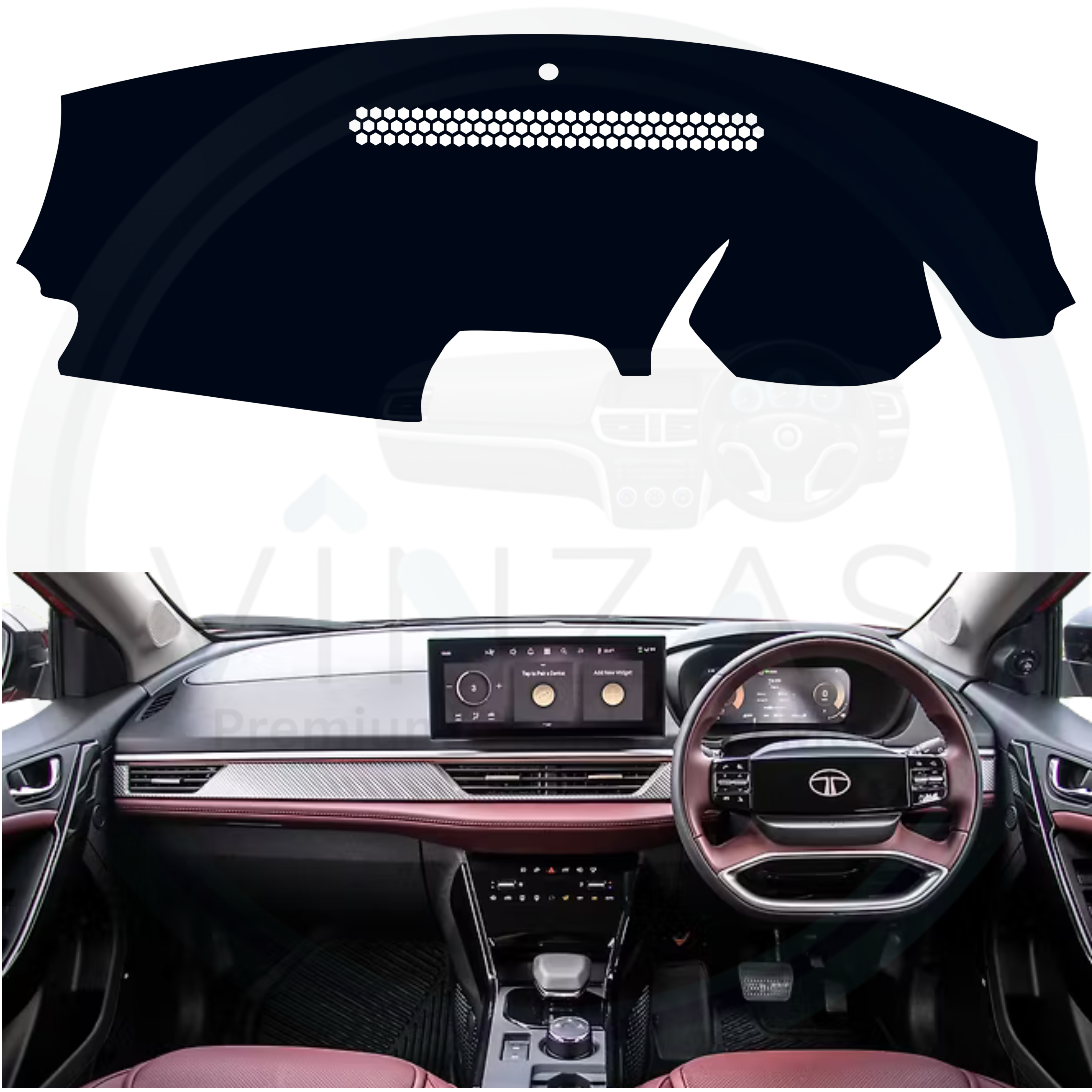 Black custom car dashboard cover installed in a Curvv 
