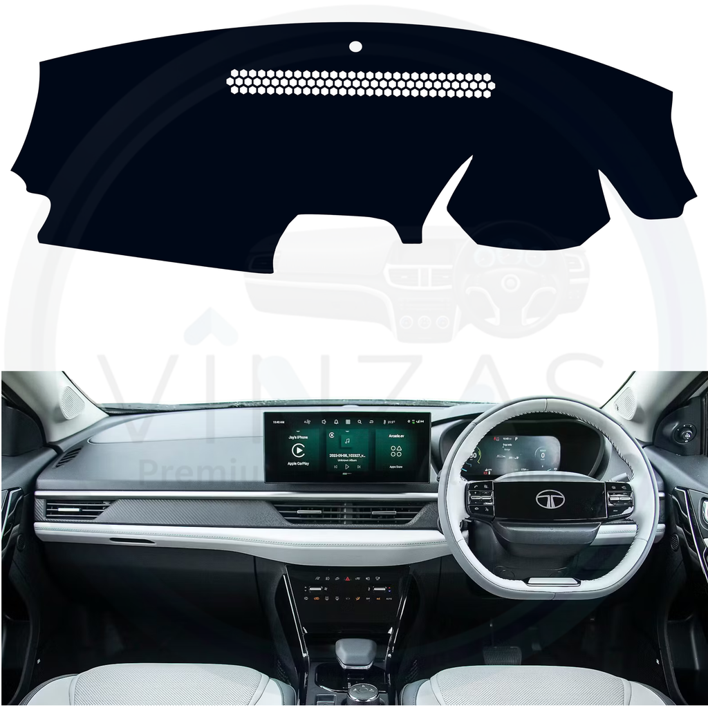 Black custom car dashboard cover installed in a Curvv EV
