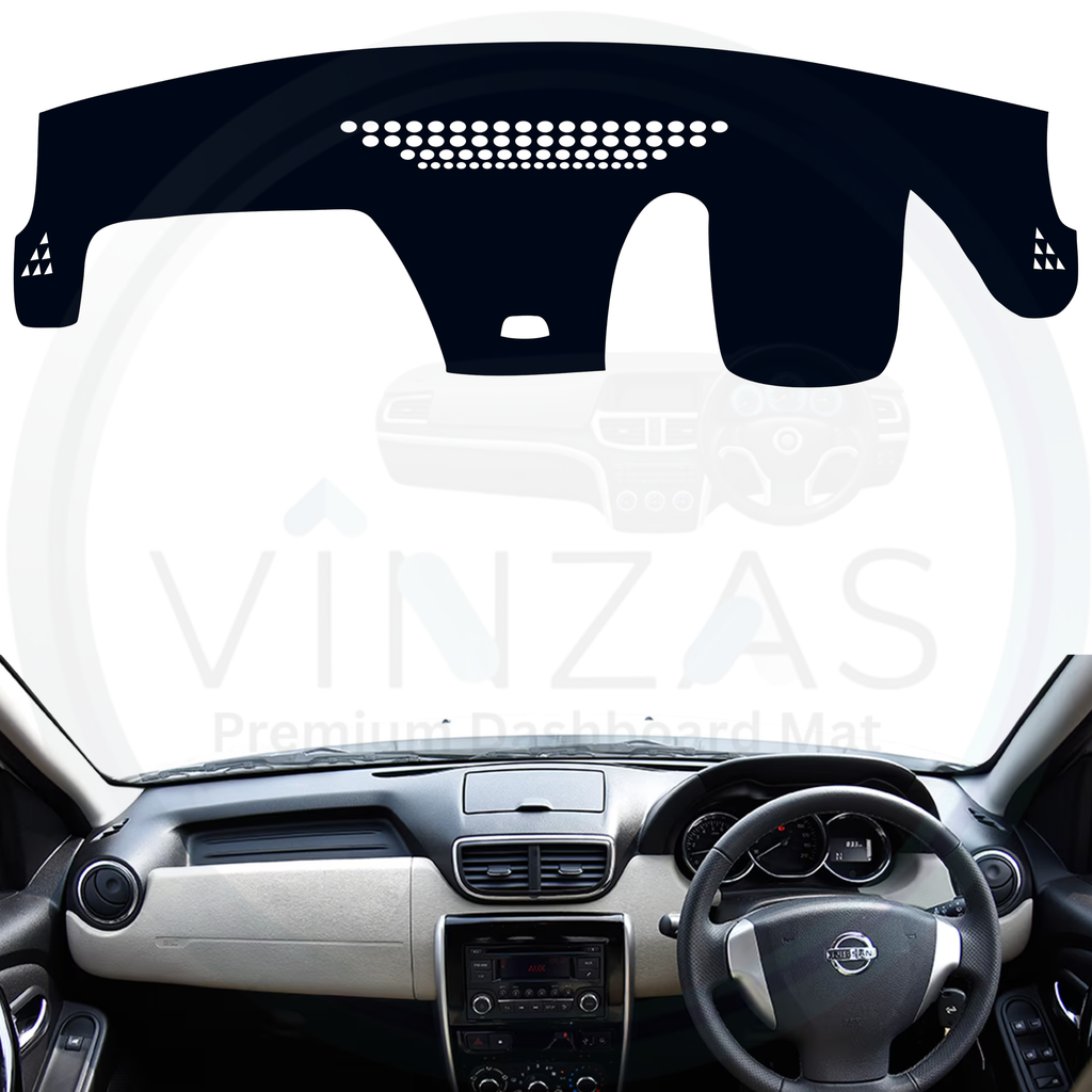 Black custom car dashboard cover installed in a Duster 
