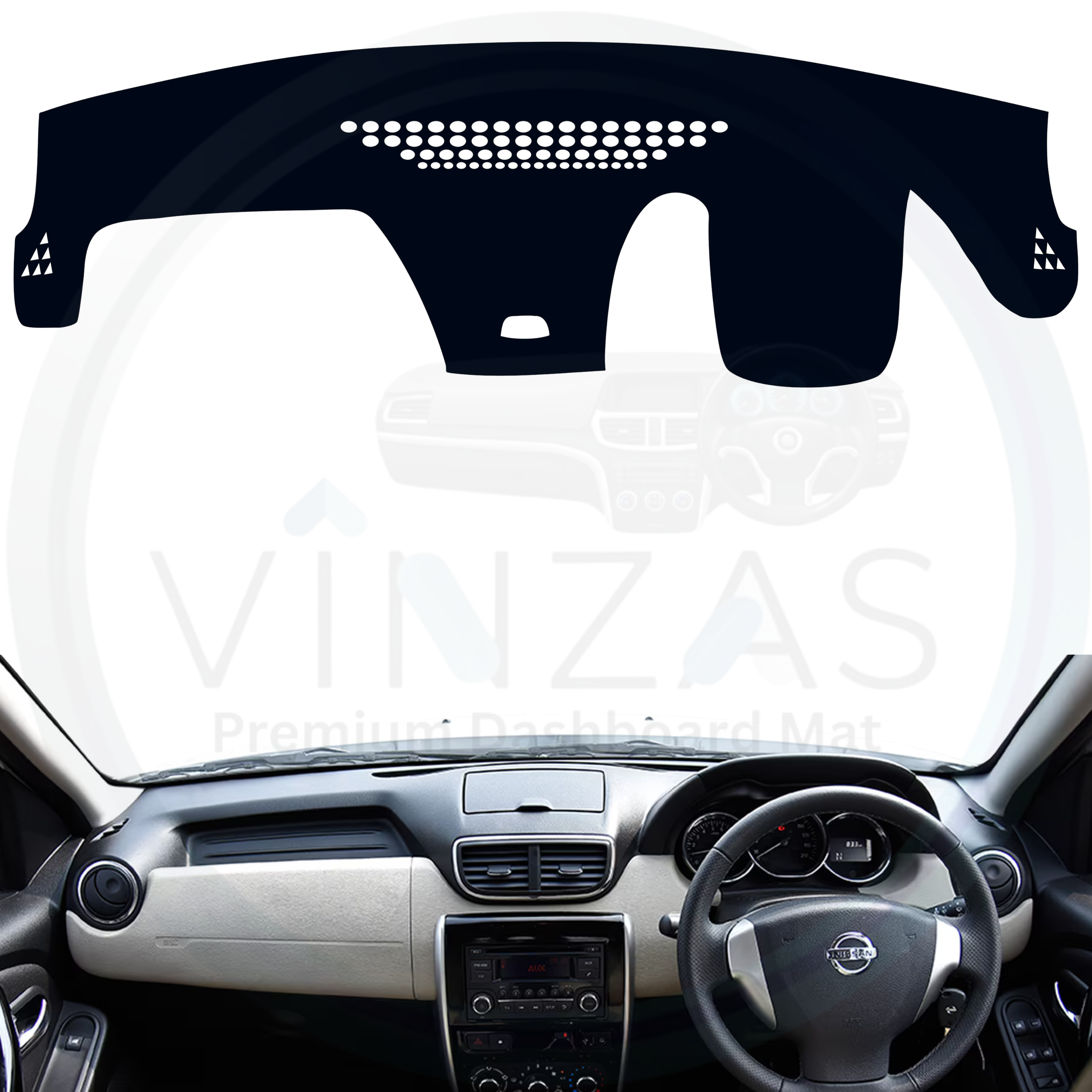 Black custom car dashboard cover installed in a Duster 
