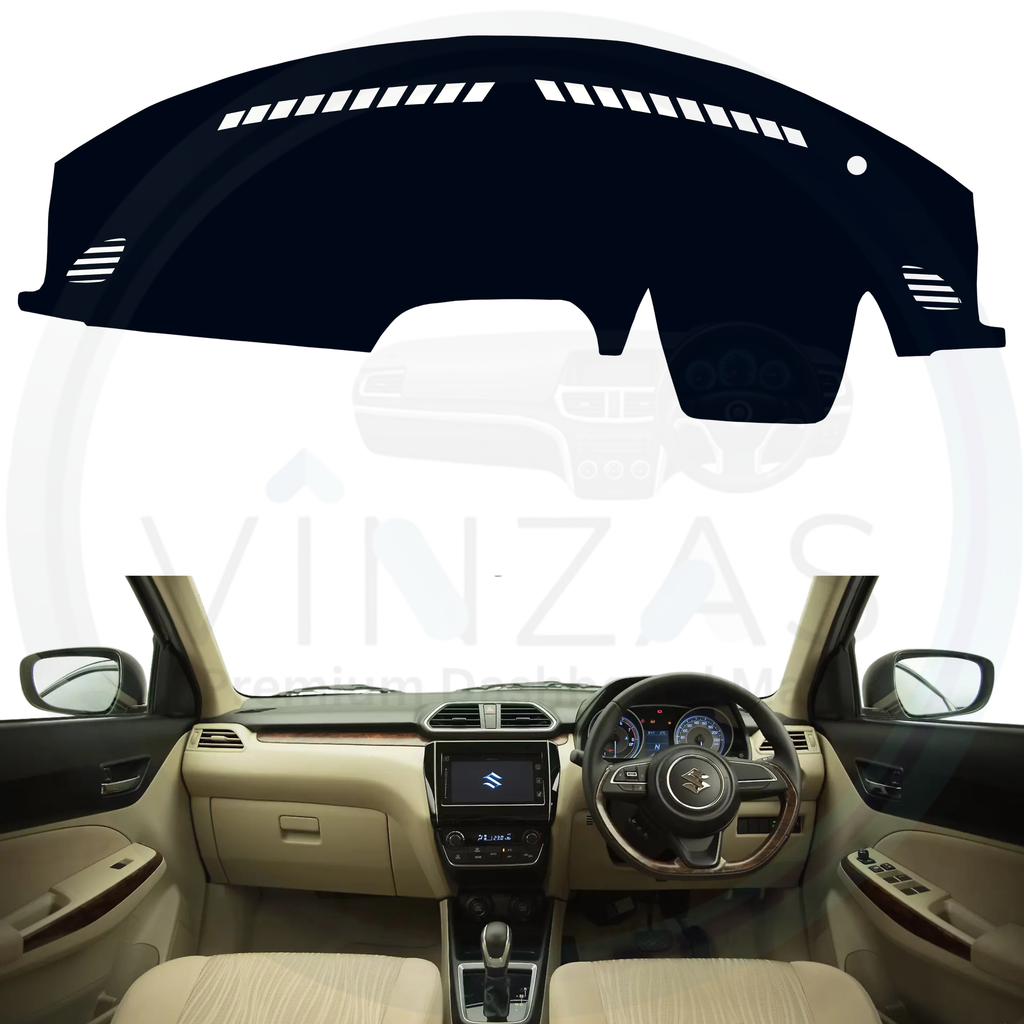 Black custom car dashboard cover installed in a Dzire 
