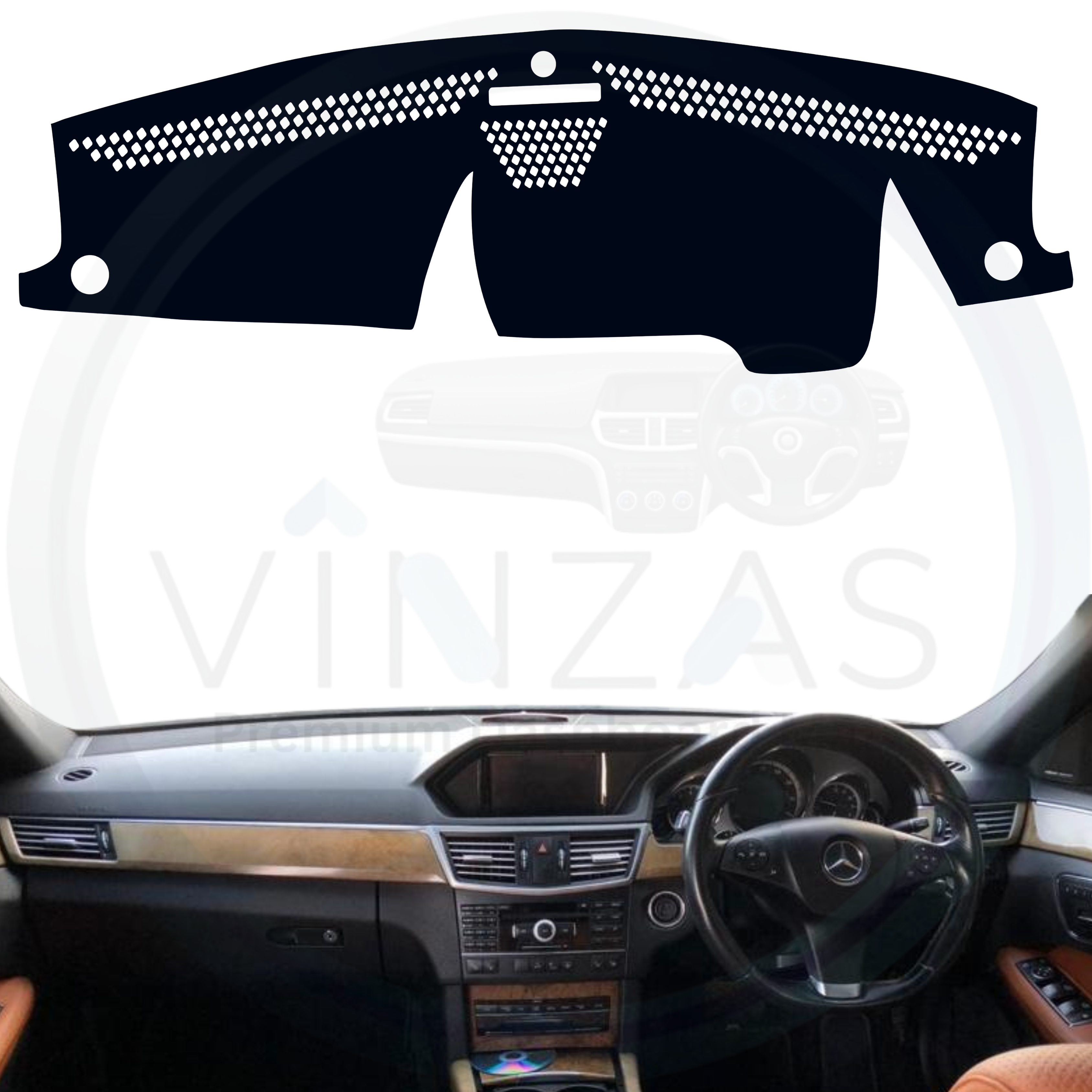 Black custom car dashboard cover installed in a E-Class 2009 To 2017