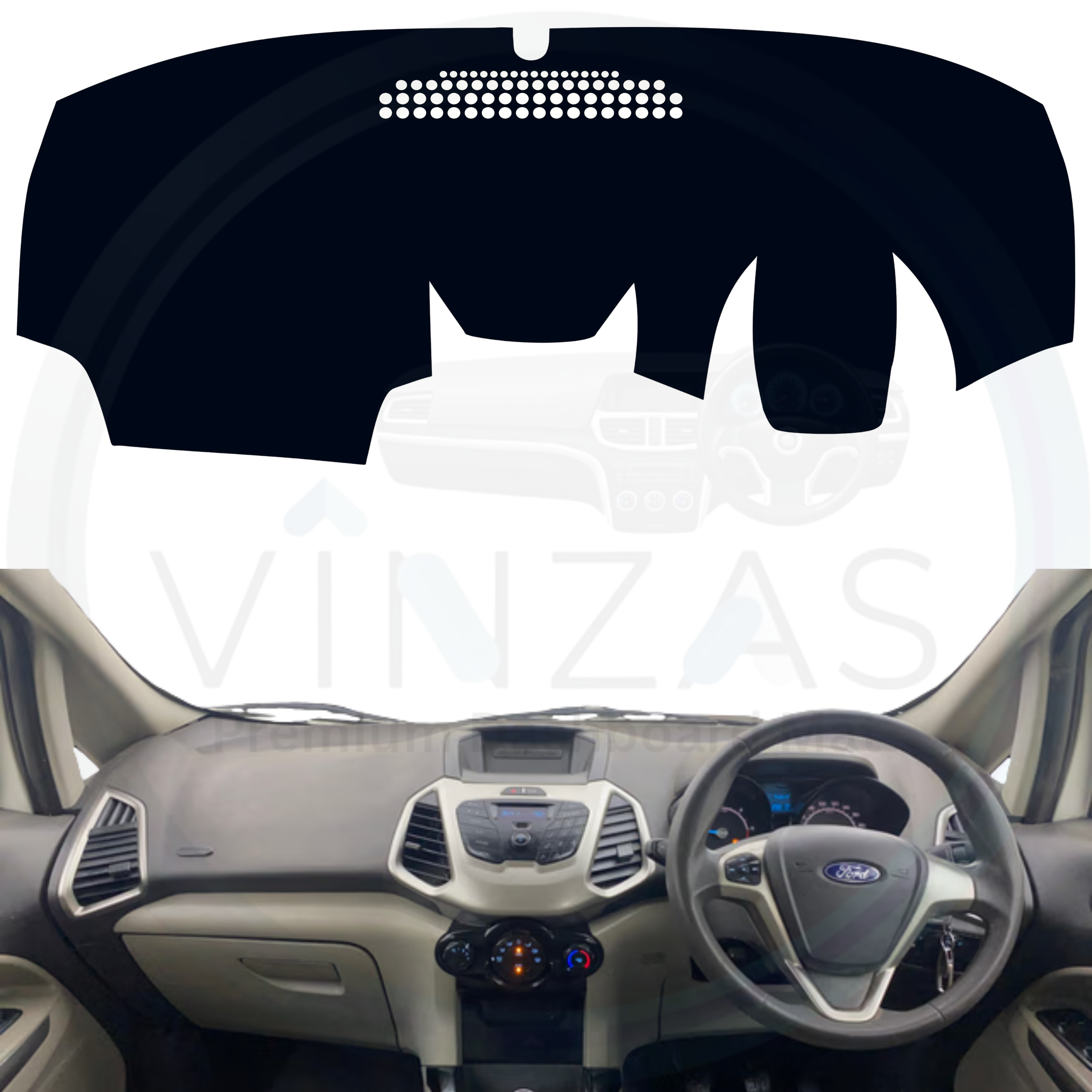 Black custom car dashboard cover installed in an EcoSport 2013 To 2017