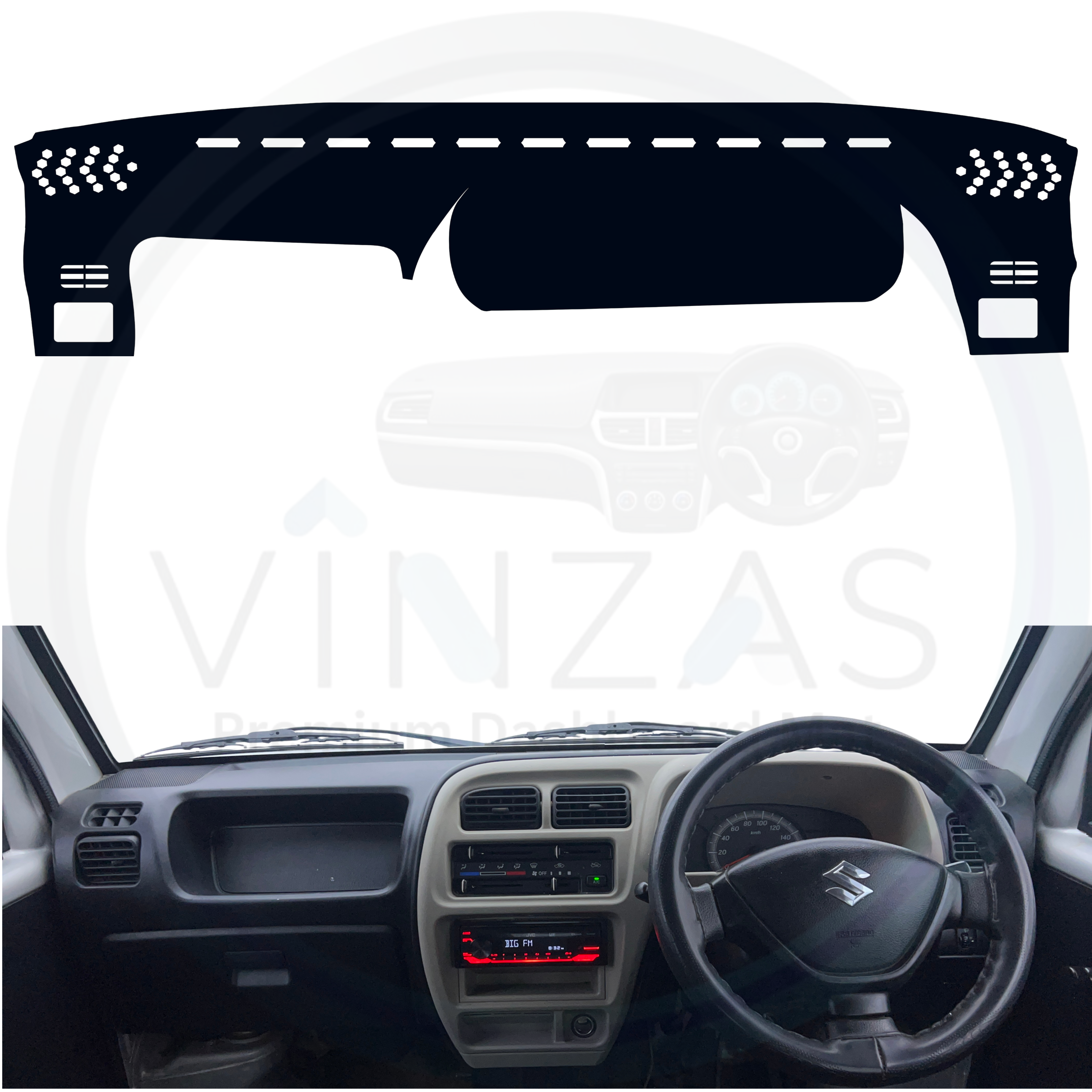Black custom car dashboard cover installed in an Eeco 2010 To 2022
