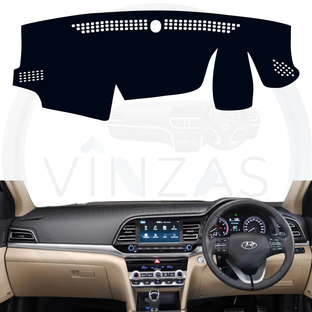 Black custom car dashboard cover installed in an Elantra 