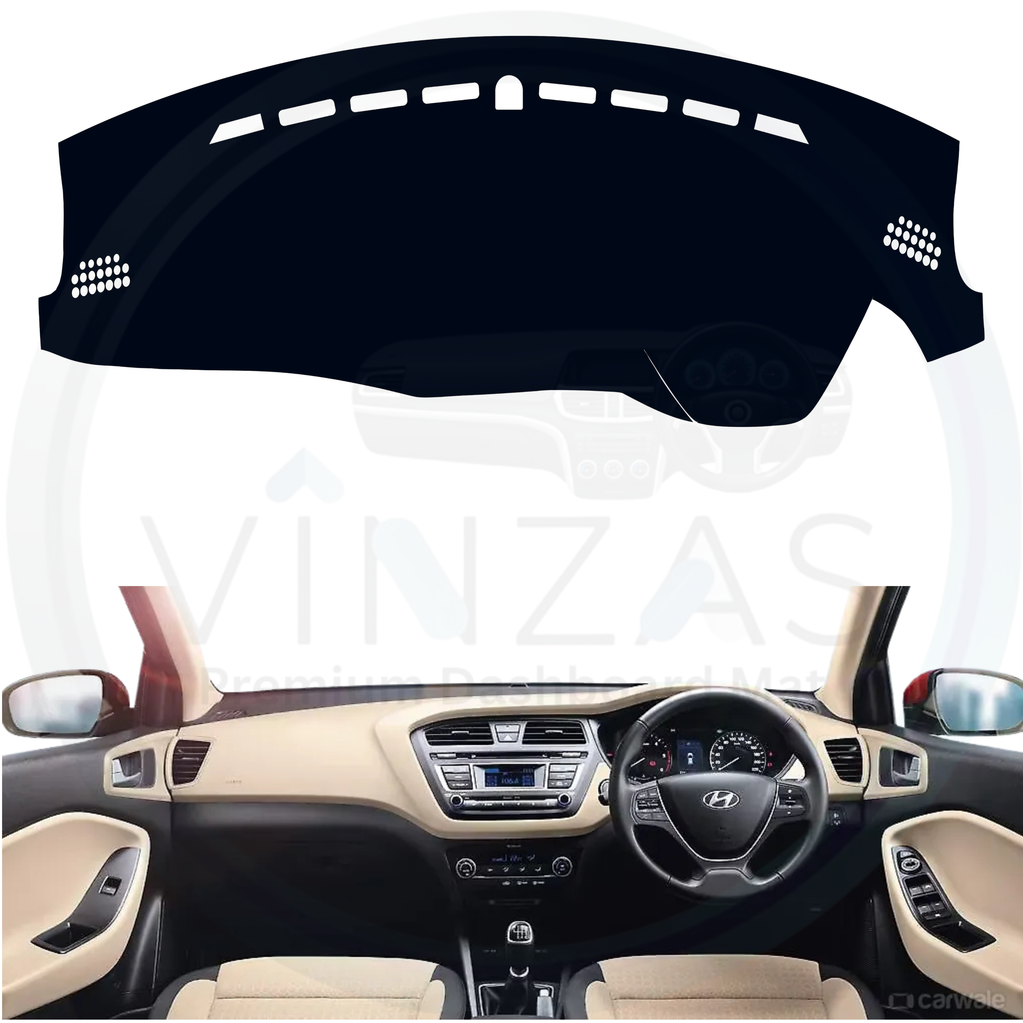 Black custom car dashboard cover installed in an Elite I20