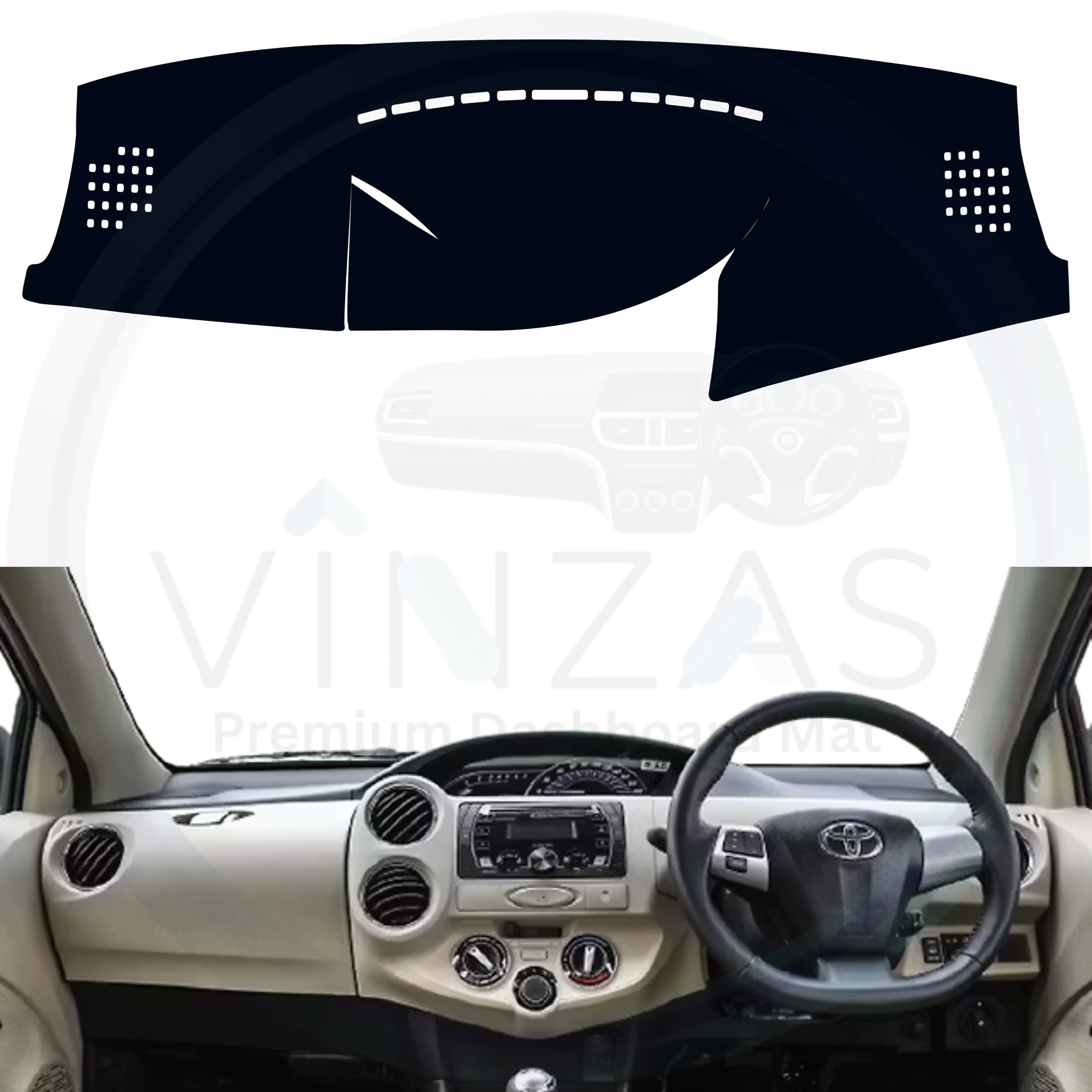 Black custom car dashboard cover installed in an Etios