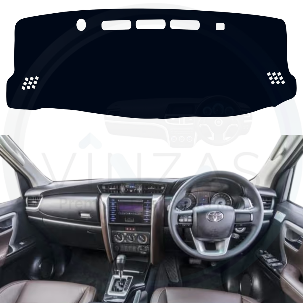 Black custom car dashboard cover installed in a Fortuner 
