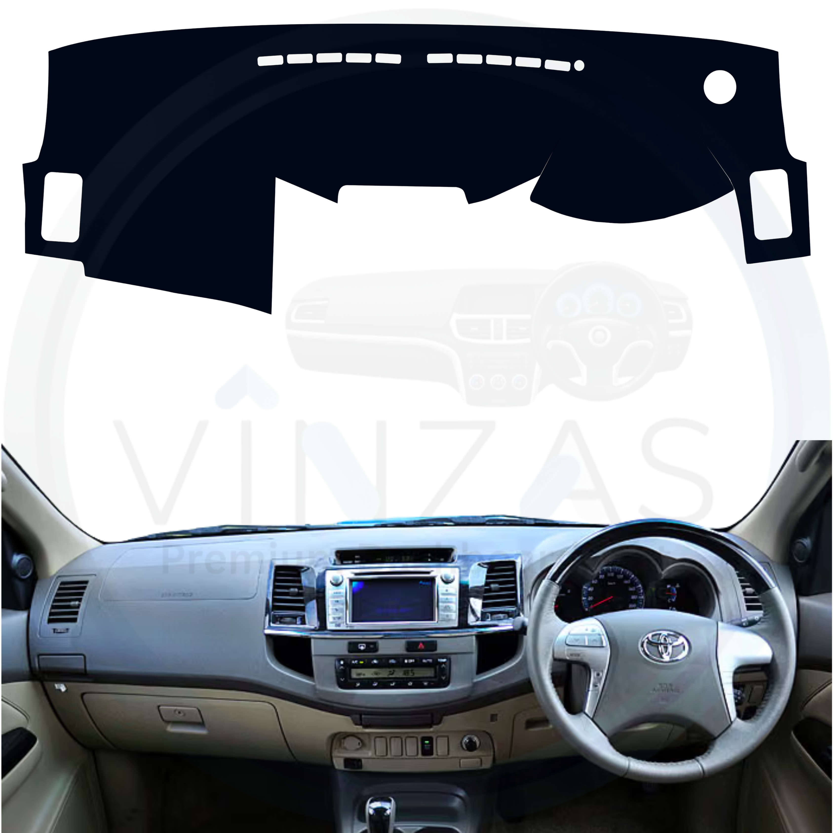 Black custom car dashboard cover installed Fortuner 2009-2017
