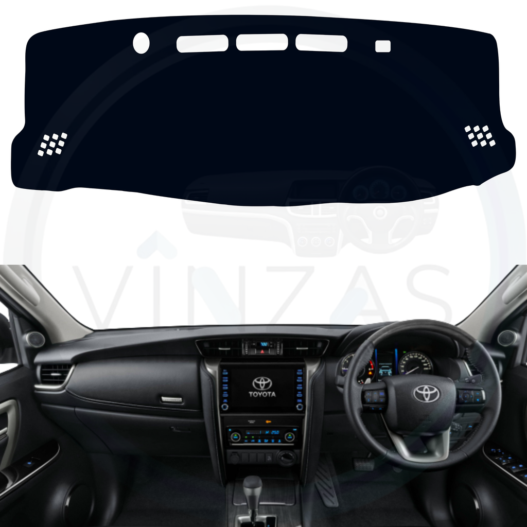 Black custom car dashboard cover installed in a Fortuner Legender
