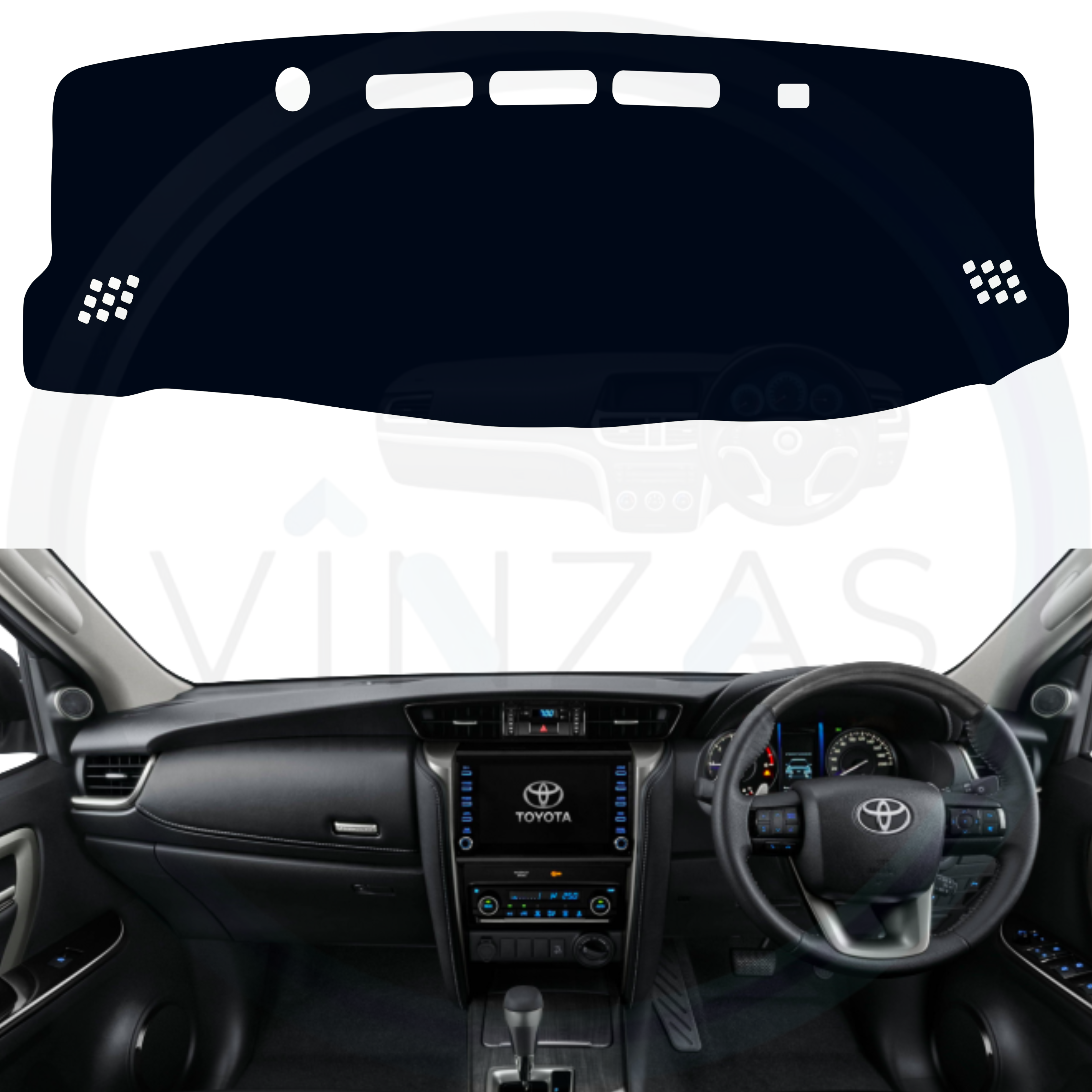 Black custom car dashboard cover installed in a Fortuner Legender
