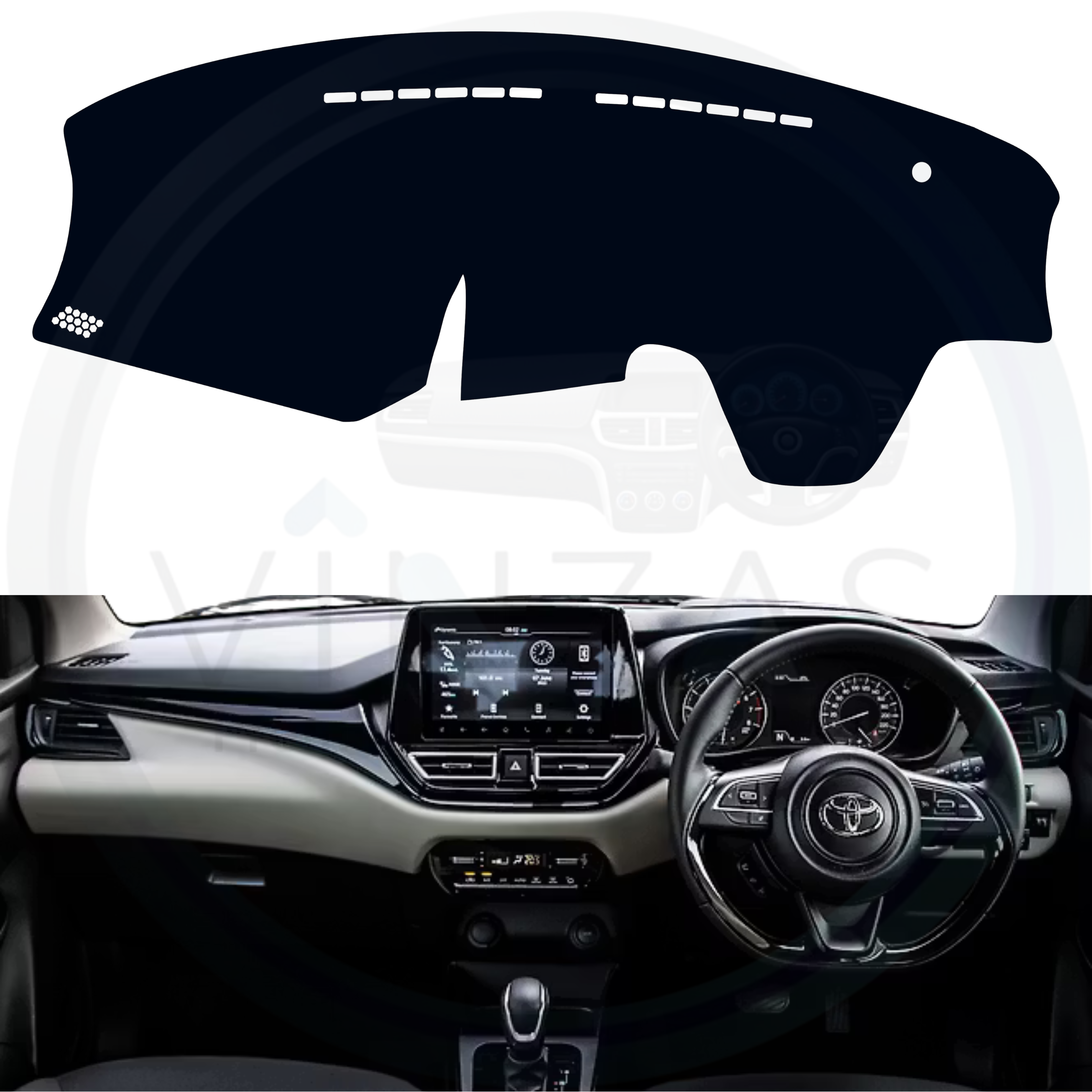 Black custom car dashboard cover installed in a Glanza
